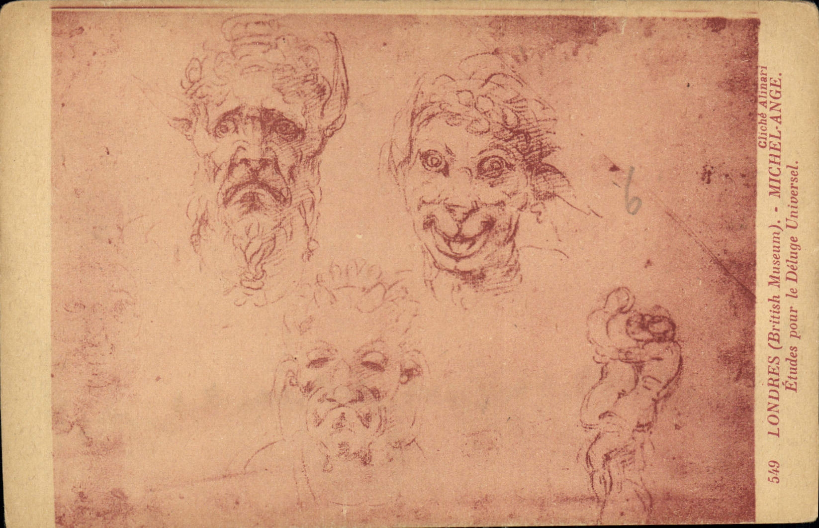 CPA Cliche Alinari Londres British Museum Michel Ange Etudes pour le Deluge Universel 