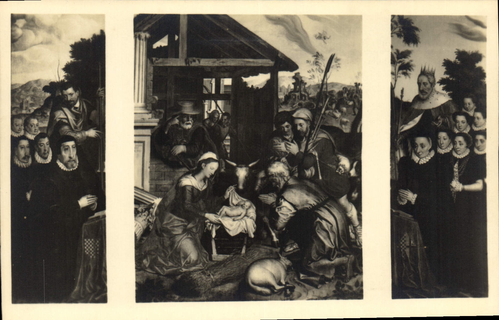 CPA L'Adoration des Bergers Triptyque par Pierre Pourbus 1574 sur les volets les donnateurs Brugea E