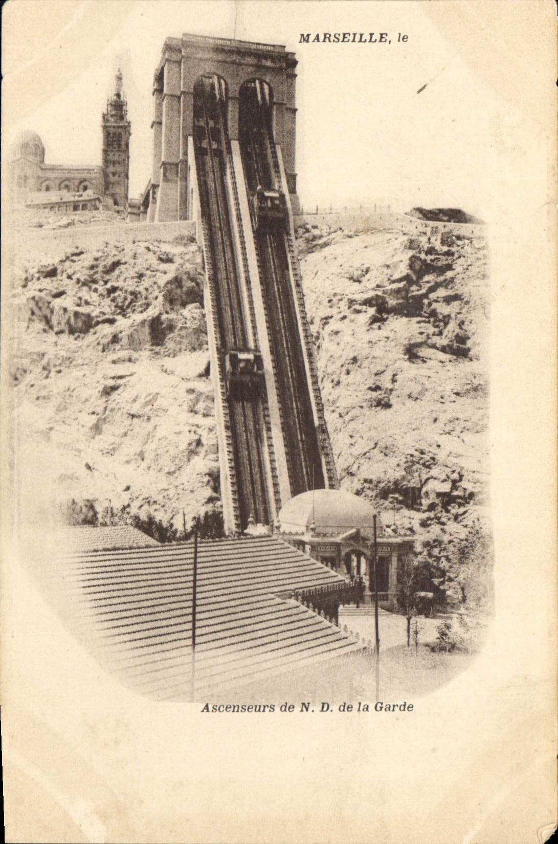 CPA Marseille Ascenseurs de N D de la Garde 