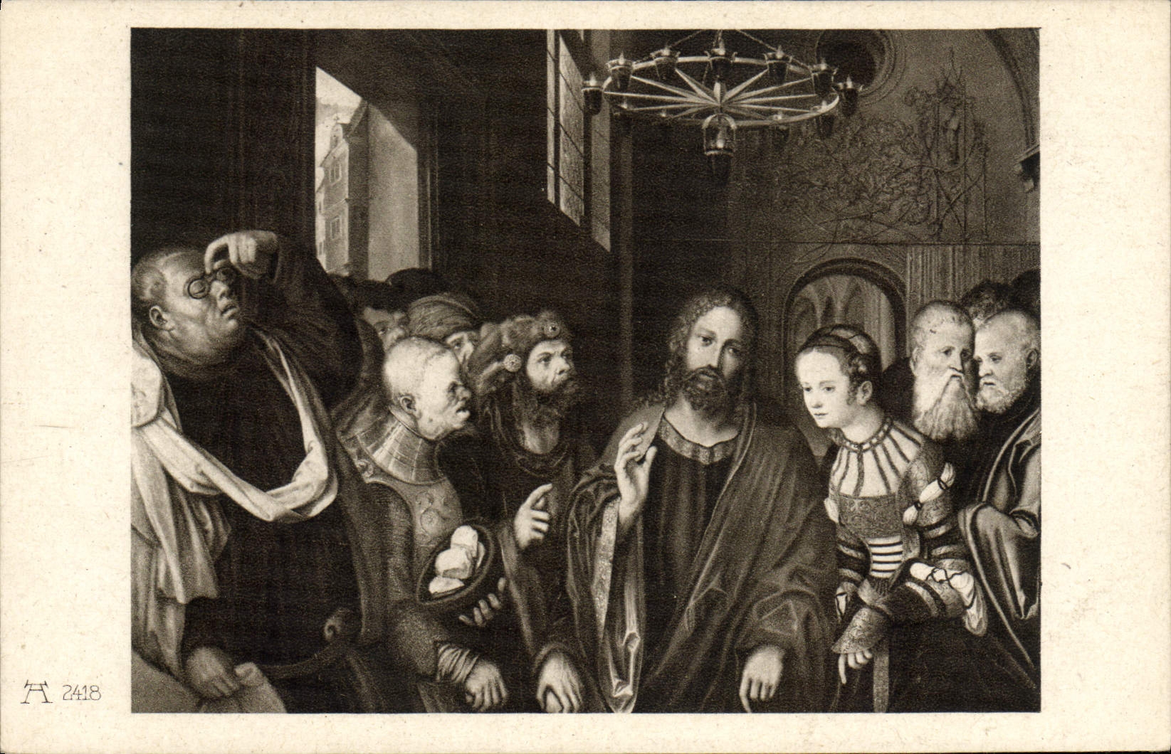 CPA Ackermann's Kunstverlag Munchen Universal Galerie Lucas Cranach d A la Femme adultere devant le 