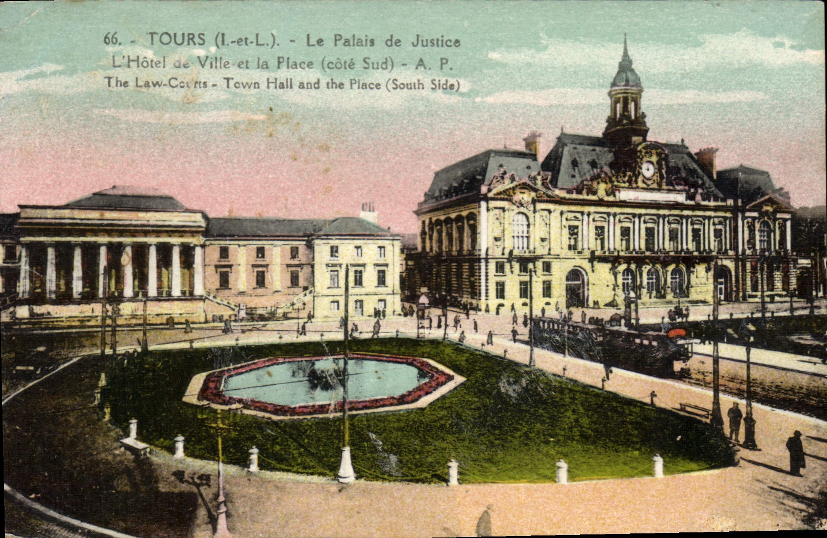 CPA Tours I et L le Palais de Justice l'Hotel de Ville et la Place Cote Sud