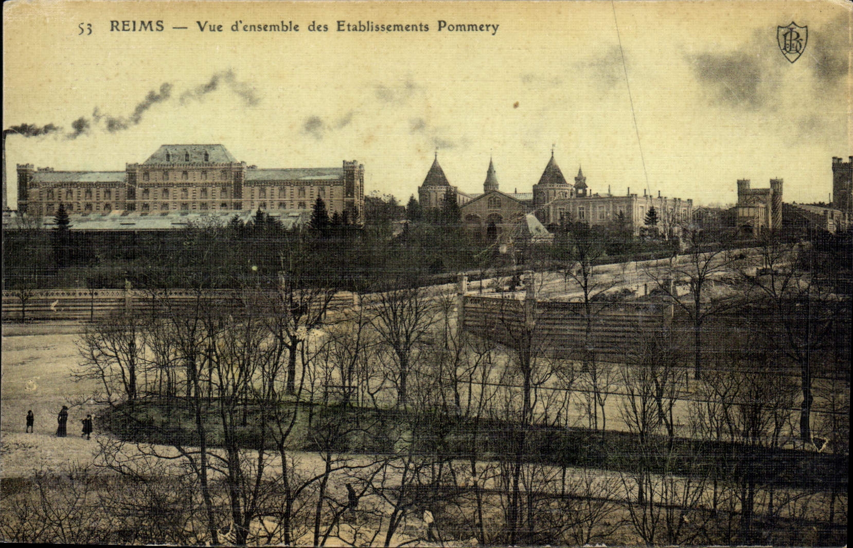CPA Reims vue d'ensemble des Etablissements Pommery (carte toilée)