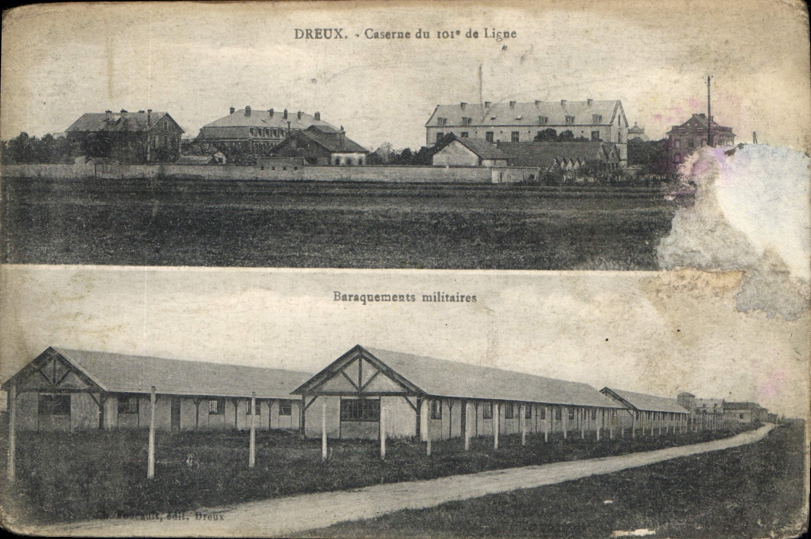 CPA Dreux Caserne du 101e de Ligne Baraquements militaires