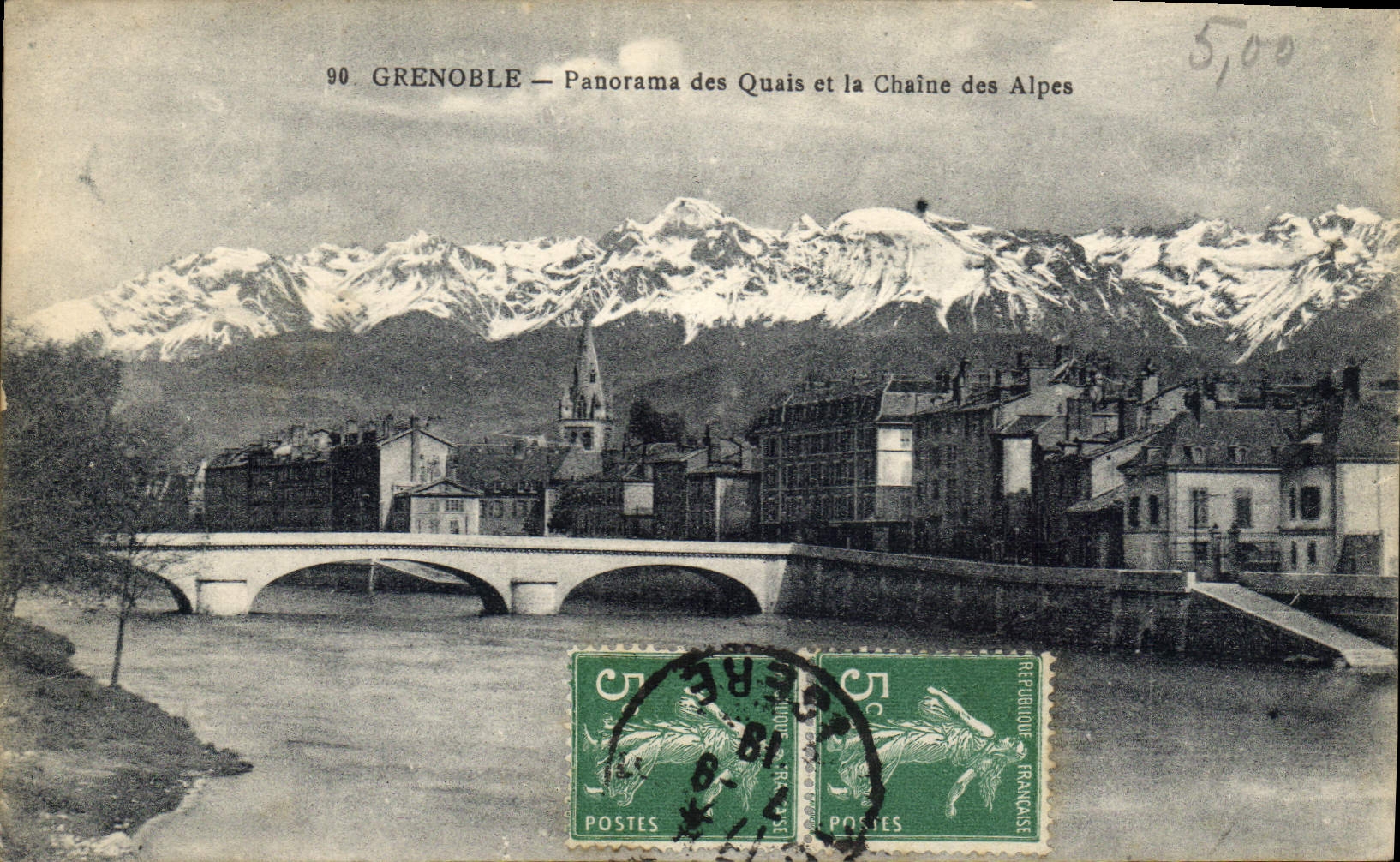 CPA Grenoble Panorama des Quais et la Chaine des Alpes 