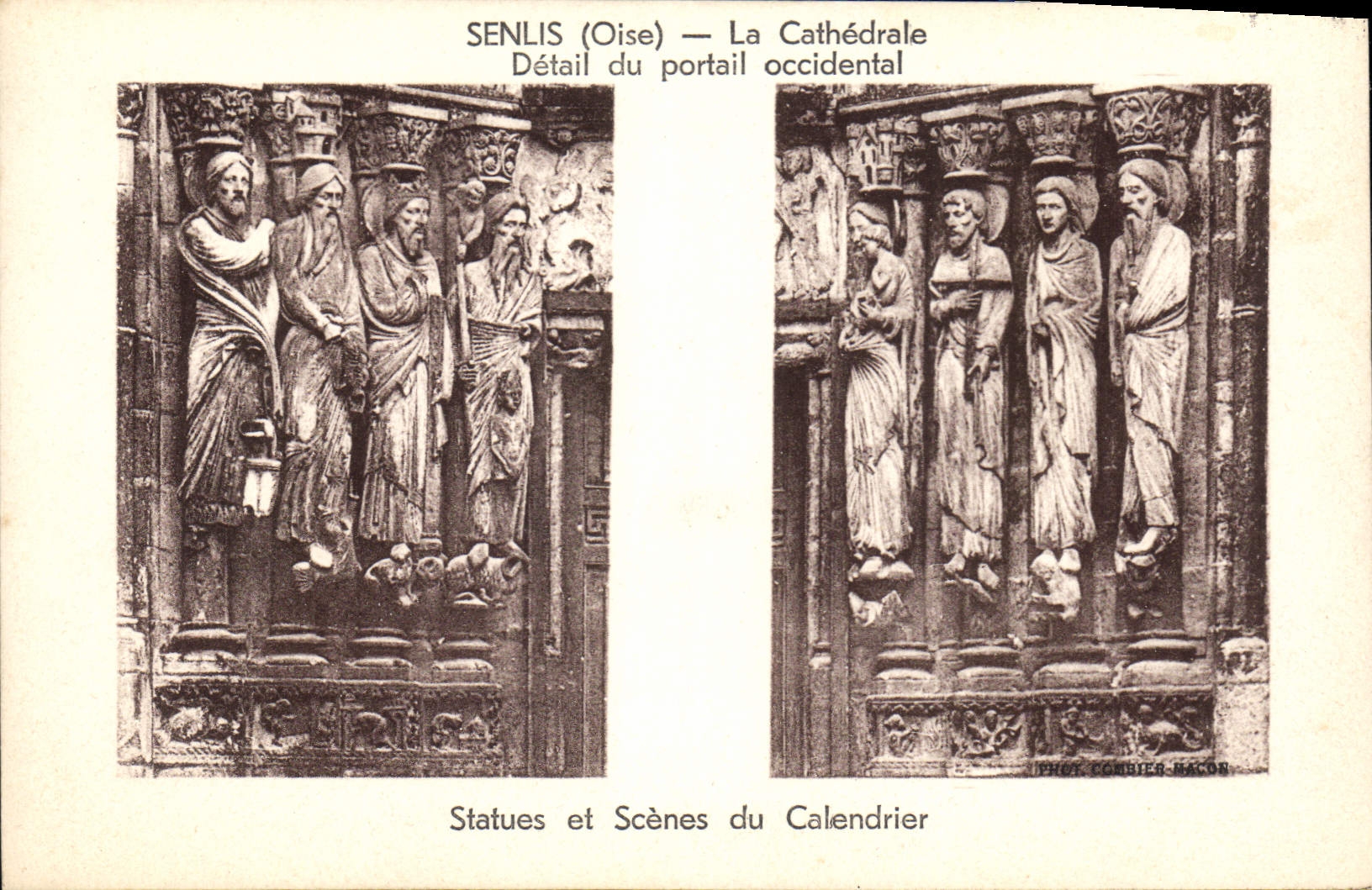 CPA Senlis Oise la Cathedrale Detail du portail occidentale statues et scenes du Calendrier
