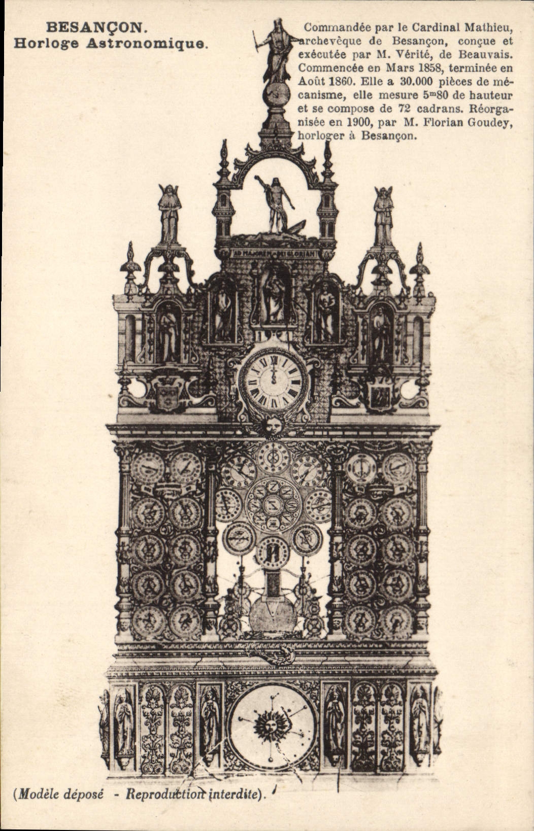 CPA Besancon Horloge Astronomique Modele depose Reproduction interdite 