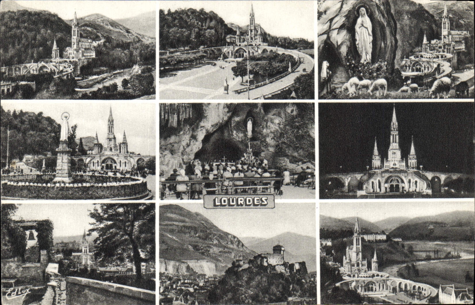 CPA Lourdes la Basilique l'Apparition la Vierge Couronnee la Grotte Miraculeuse et le Chateau fort 