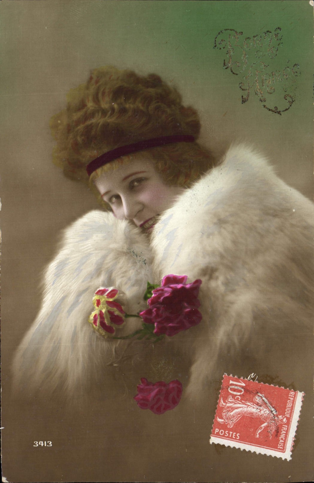 CPA Bonne Annee Femme