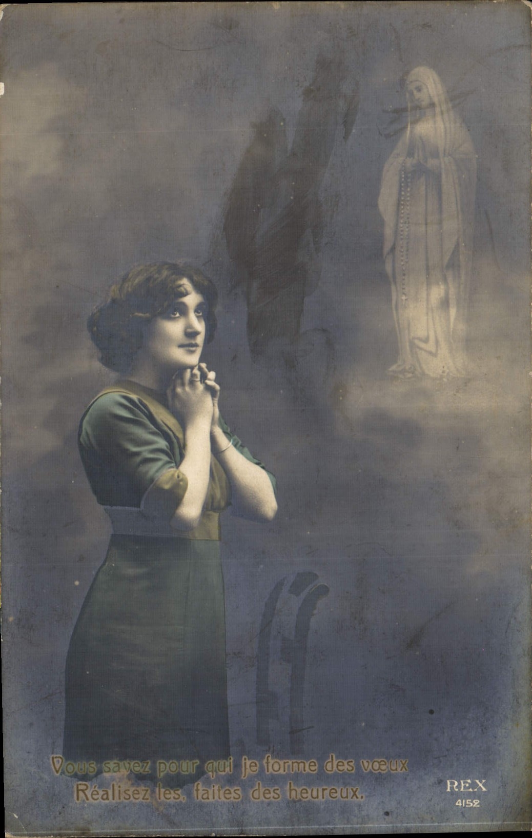 CPA Vous pour qui le Forme des voeux realisez les laies des heureux Femme