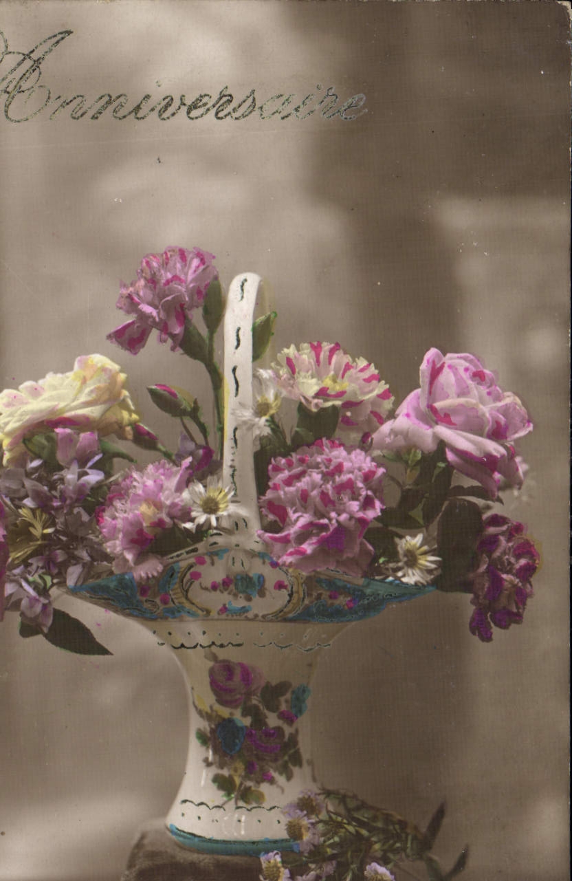 CPA Anniversaire Fleurs