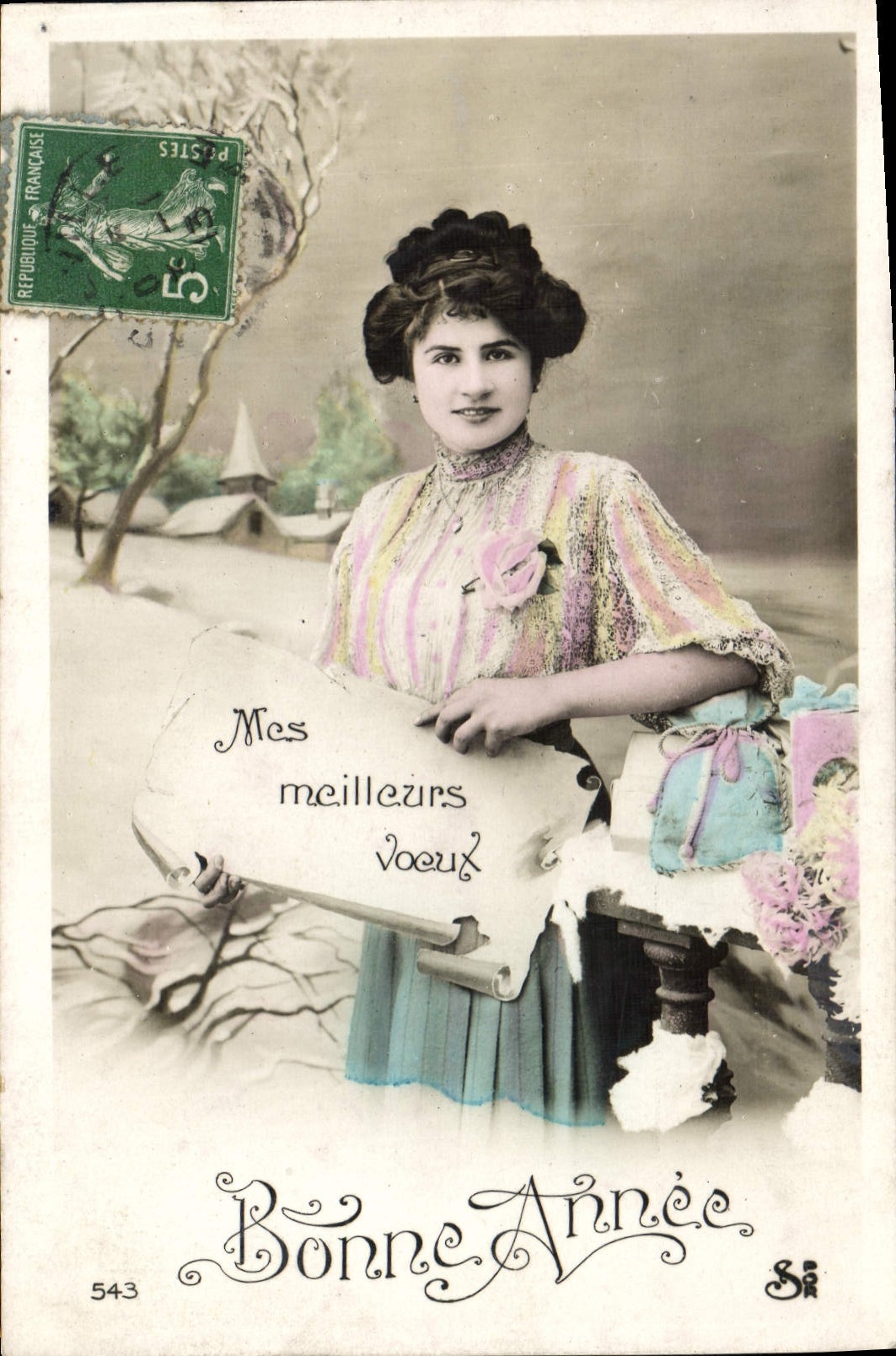 CPA Mes meilleurs Voeux Femme