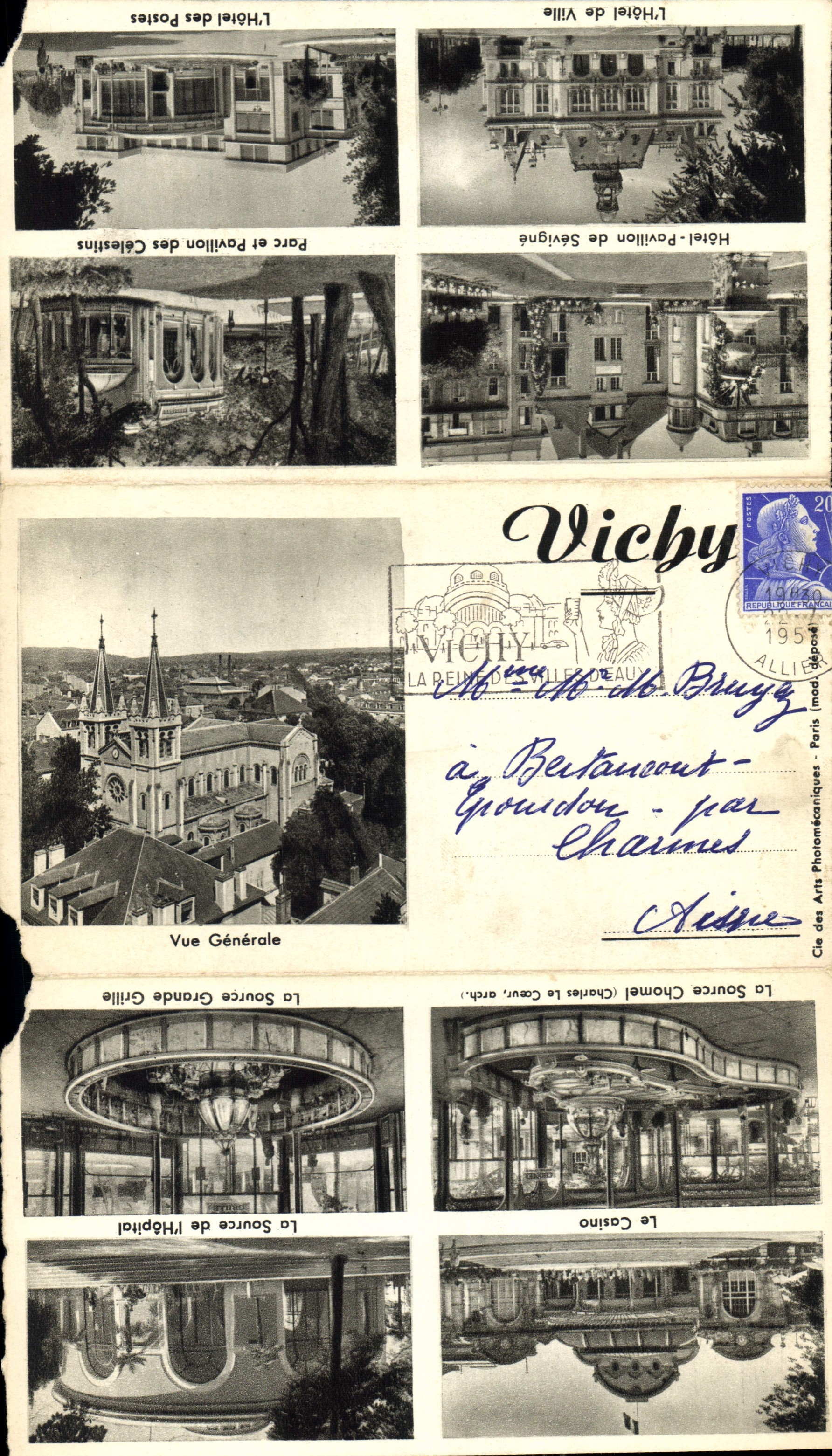 CPA Vichy vue generale le parc les bords de l'Allier le pont sur l'Allier l'Etablissement Thermal de