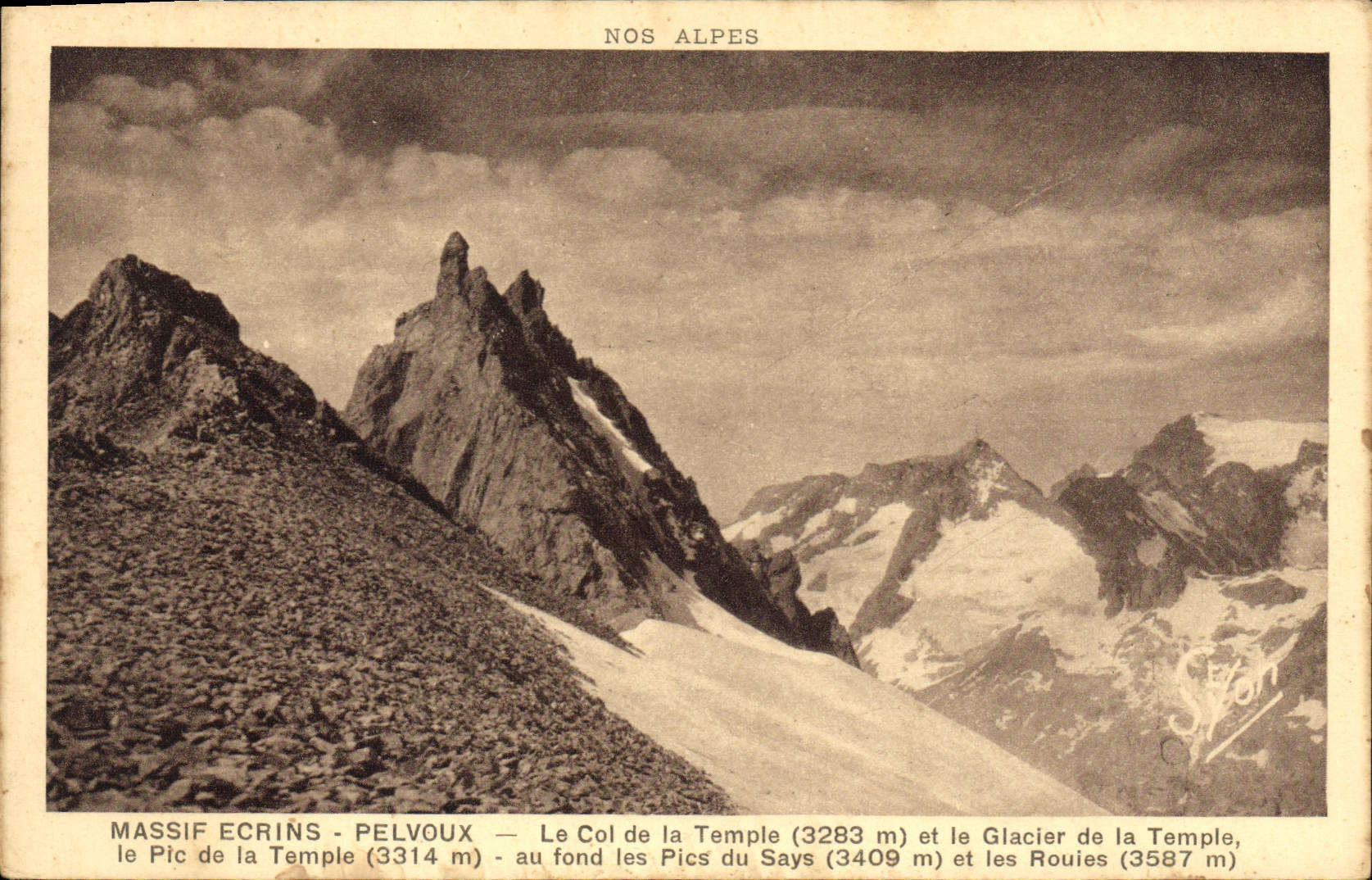 CPA Massif Ecrins Pelvoux le col de la Temple et la Glacier de la Temple le pic de la Temple au fond