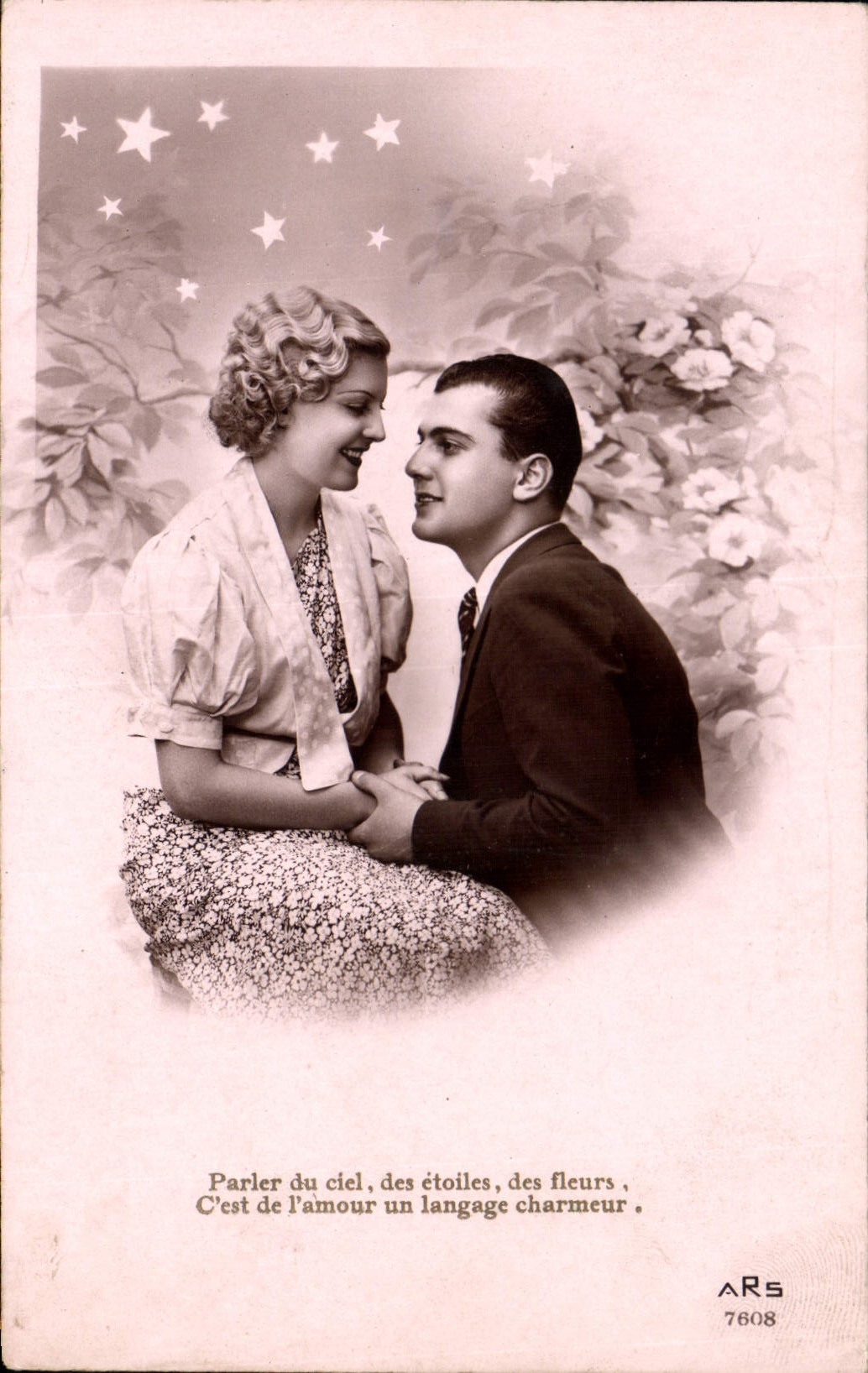 CPA Parler du ciel des etoiles des fleurs Femme