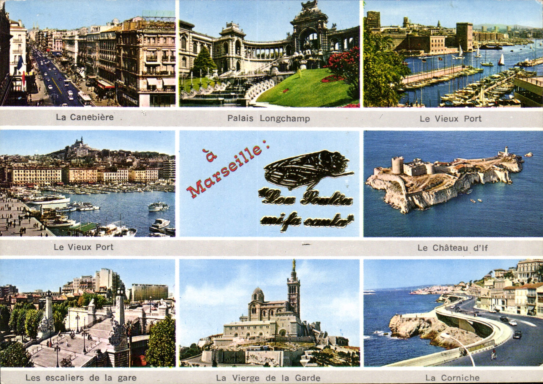 CPM Marseille B du R la Canebiere Palais Longchamp le Vieux Port le Chateau d'If les escaliers de la