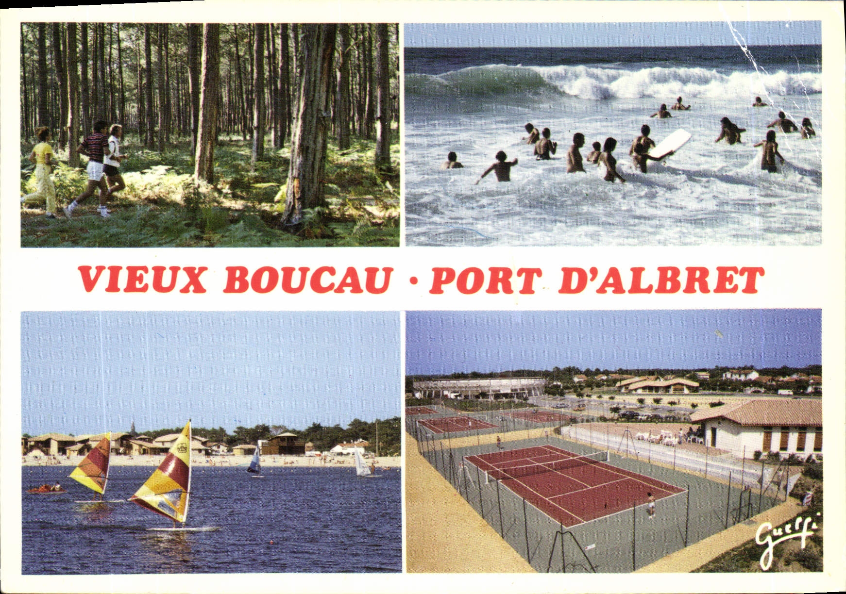 CPM Paysages des Landes Jogging dans la Foret Balgnade Planche a voile sur le Lav Tennis les Arenes