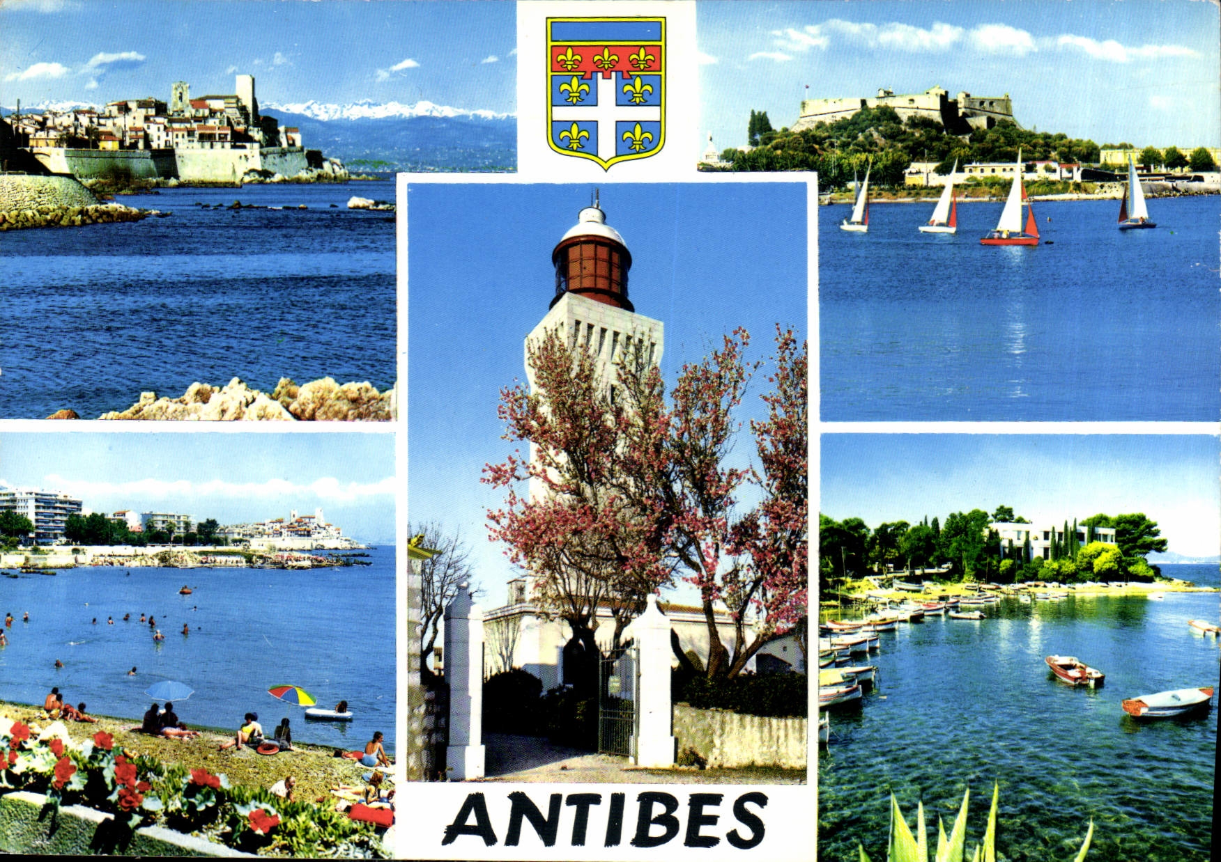 CPM La Cote d'Azur Antibes vue partial le Fort Carre la Plage de la Salis Porte de l'Olivette le Pha