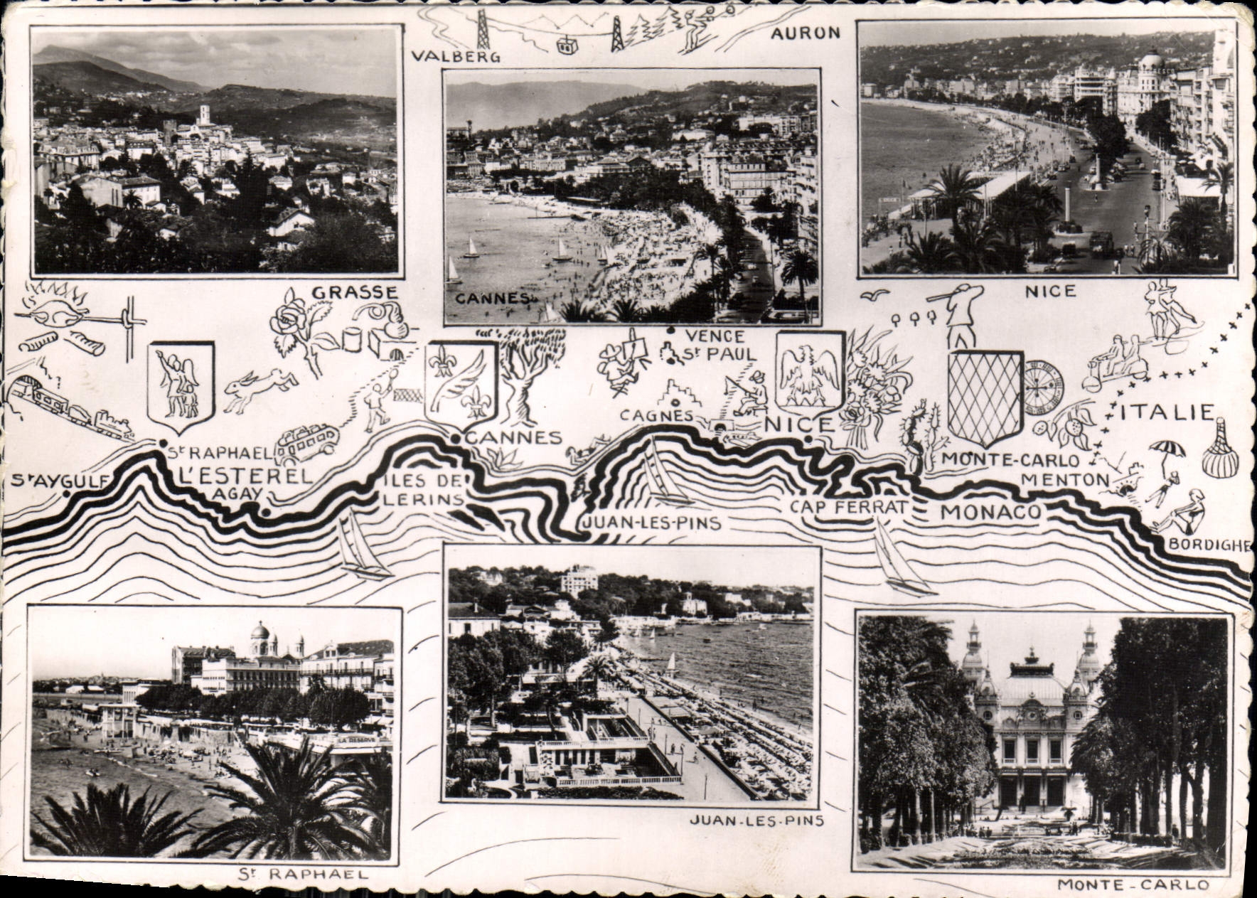 CPM La Cote d'Azur Graphique illustre de la Cote de St Raphael a l'Italie 