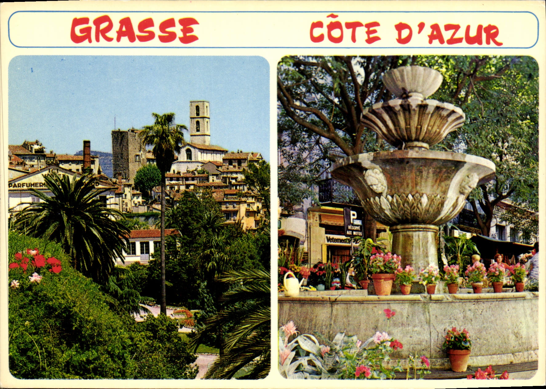 CPM Grasse Cote d'Azur French riviera la vieille ville et sa cathedrale la fontaine de la Place aux