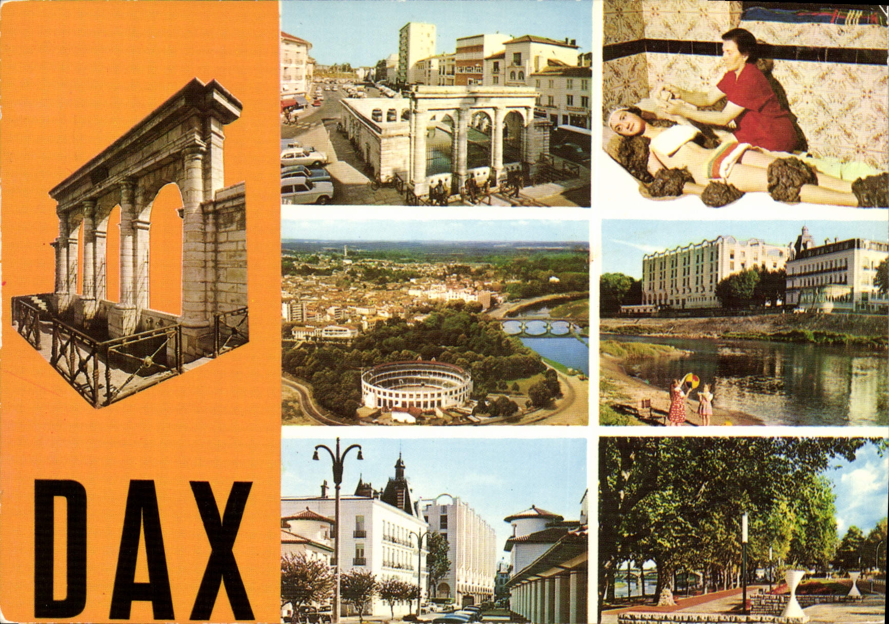 CPM Dax Landes La source de Nehe les arenes les grands hotels les bains de boue l'hotel des Termes e