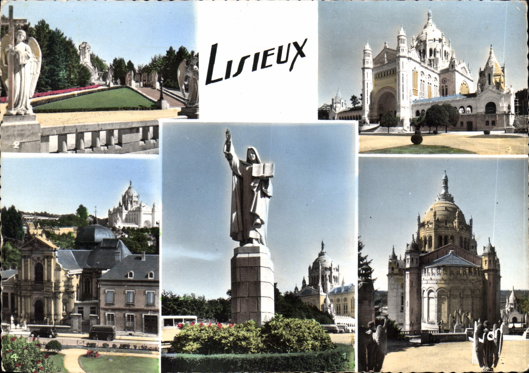 CPM Lisieux Calvados Statue de ste Therese le Chemin de Croix la Basilique le Cosmel et la Basilique