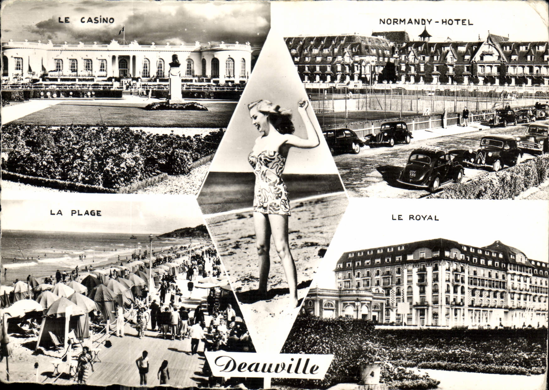 CPM Deauville Pin Up Le casino Normandy Hotel La plage Le Royal automobile