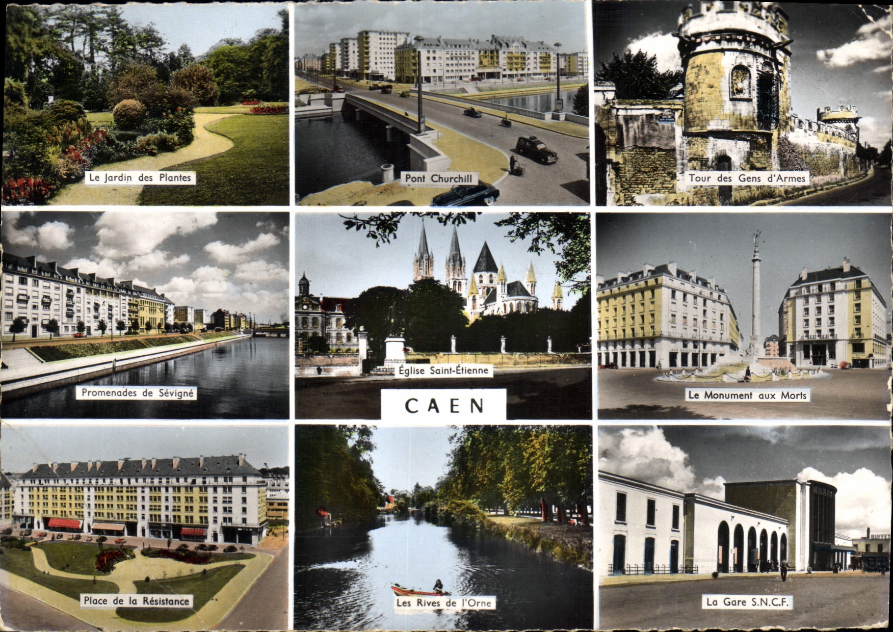CPM Caen  Le Jardins des Plantes Pont Churchill Tour des Gens d'armes Promenades de Sevigne Place de