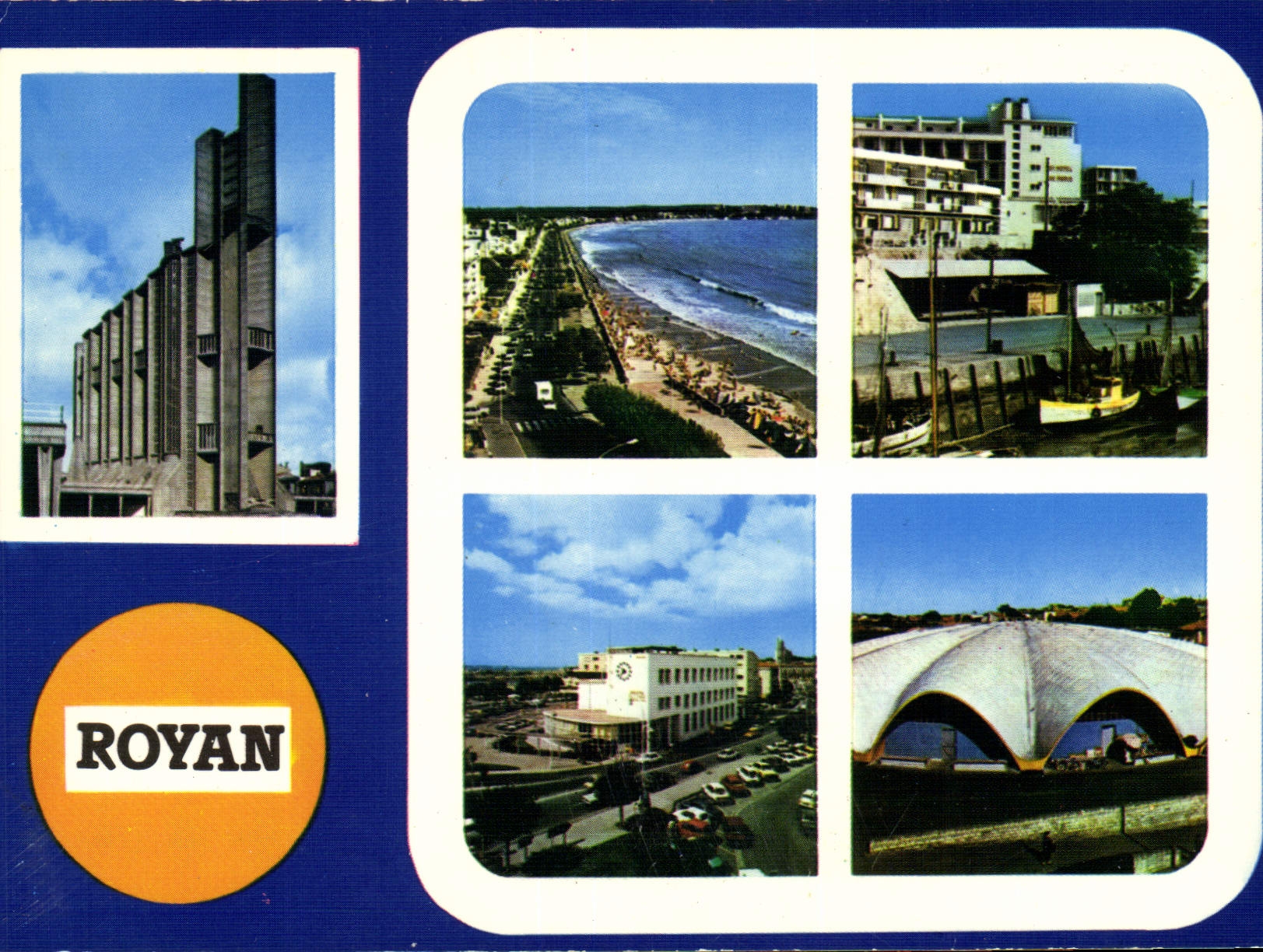 CPM Cote de Beaute Royan Charente Maritime l'eglise la plage le Grand Hotel de Paris la Poste le Mar