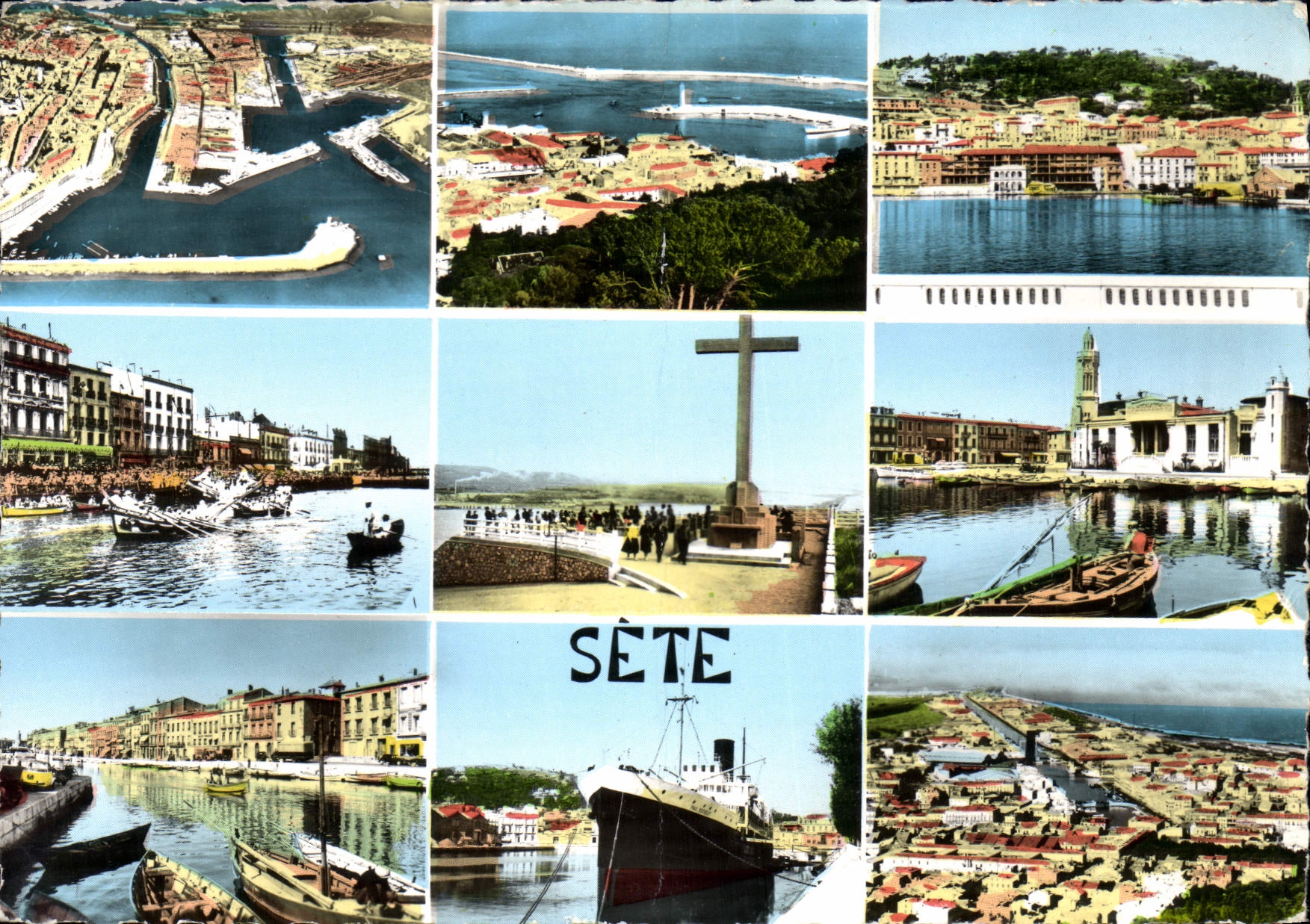 CPM Sete vue aerienne Cliche R Durandaud l'Entree du port vue generale les Joutes Sommet du Mont St