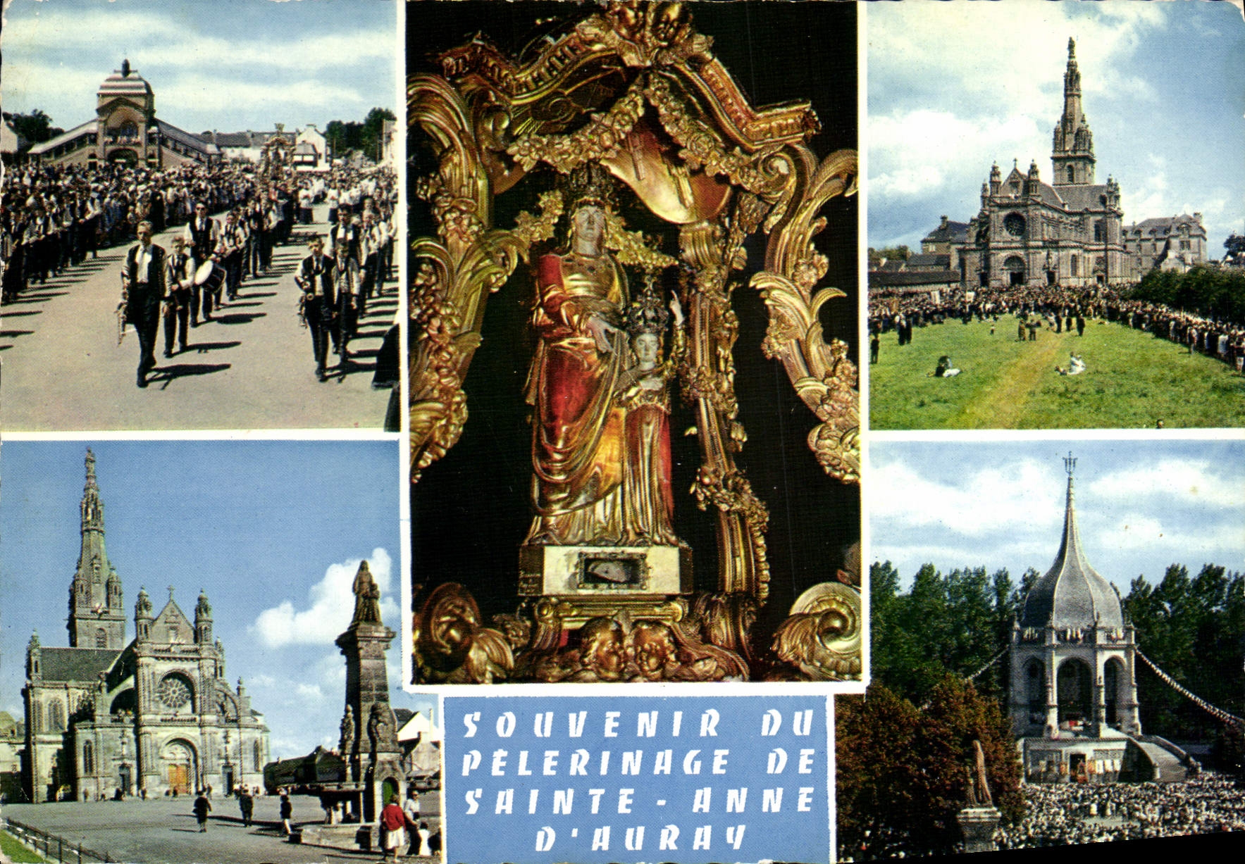 CPA Ste Anne d'Auray le Pardon la Statue Miraculeuse la Procession la Basilique et la Fonatine le Pe
