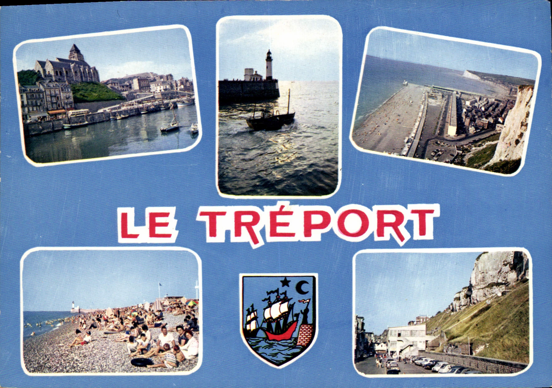 CPM Le Treport Le Port Coucher de soleil vue generale la Plage le Telecabine