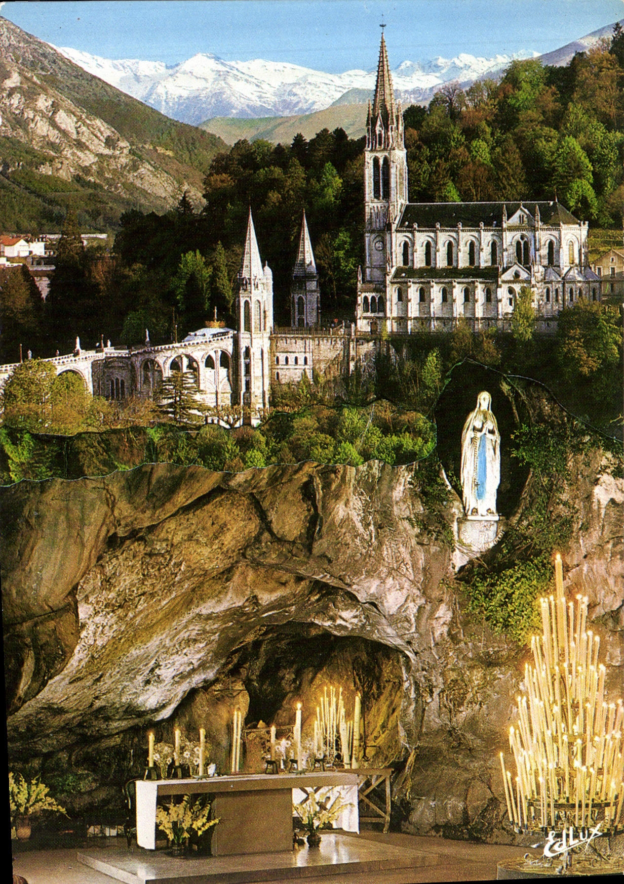CPM Lourdes La Grotte et la Basilique 