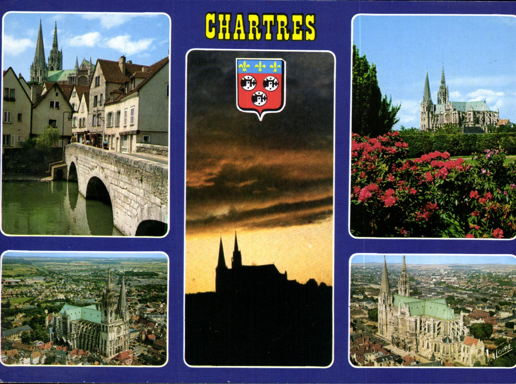 CPM Chartres Eure et Loir Le pont Boujou et divers aspects de la cathedrale 