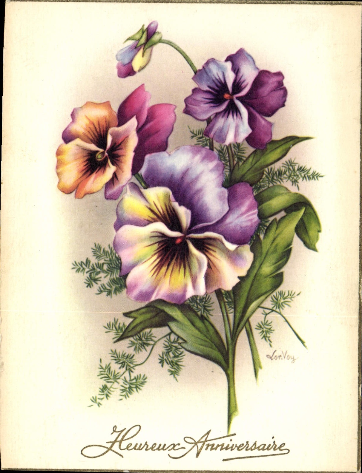 CPM Heureux Anniversaire Fleurs