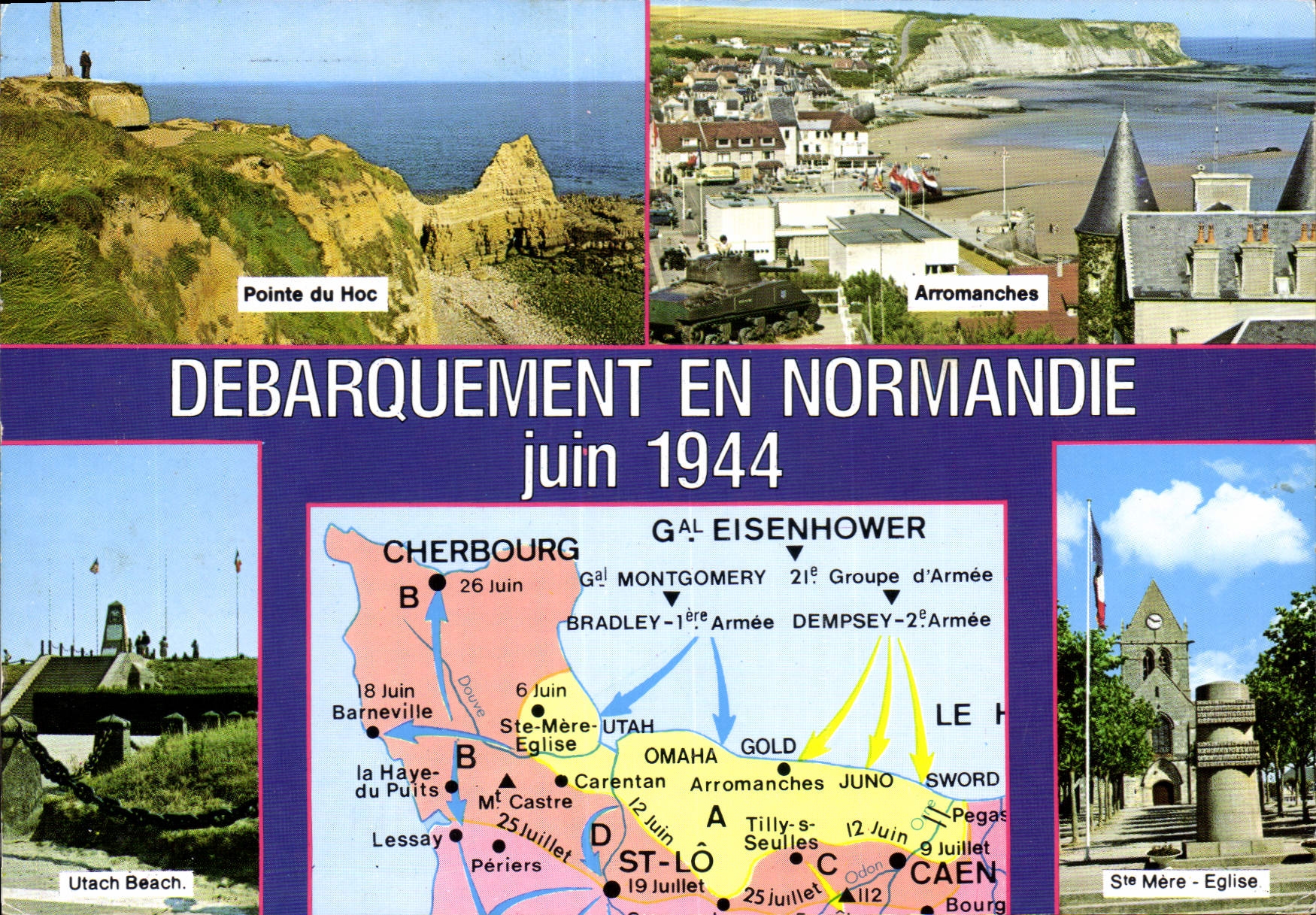 CPM Cirquit des Plages du Debarquement La bataille de Normandie Militaria Pointe du Hoc Arromanches