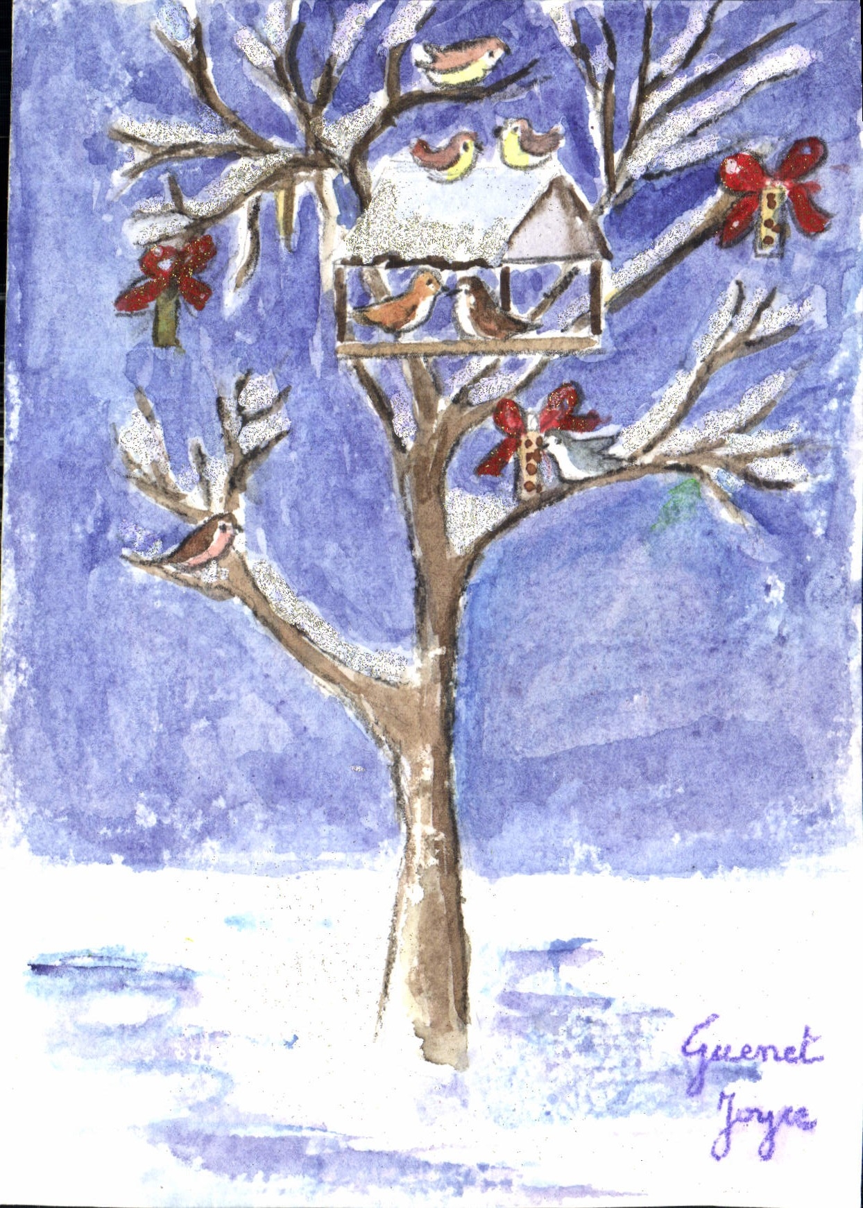 CPM Arbres Oiseaux (dessin a la main)