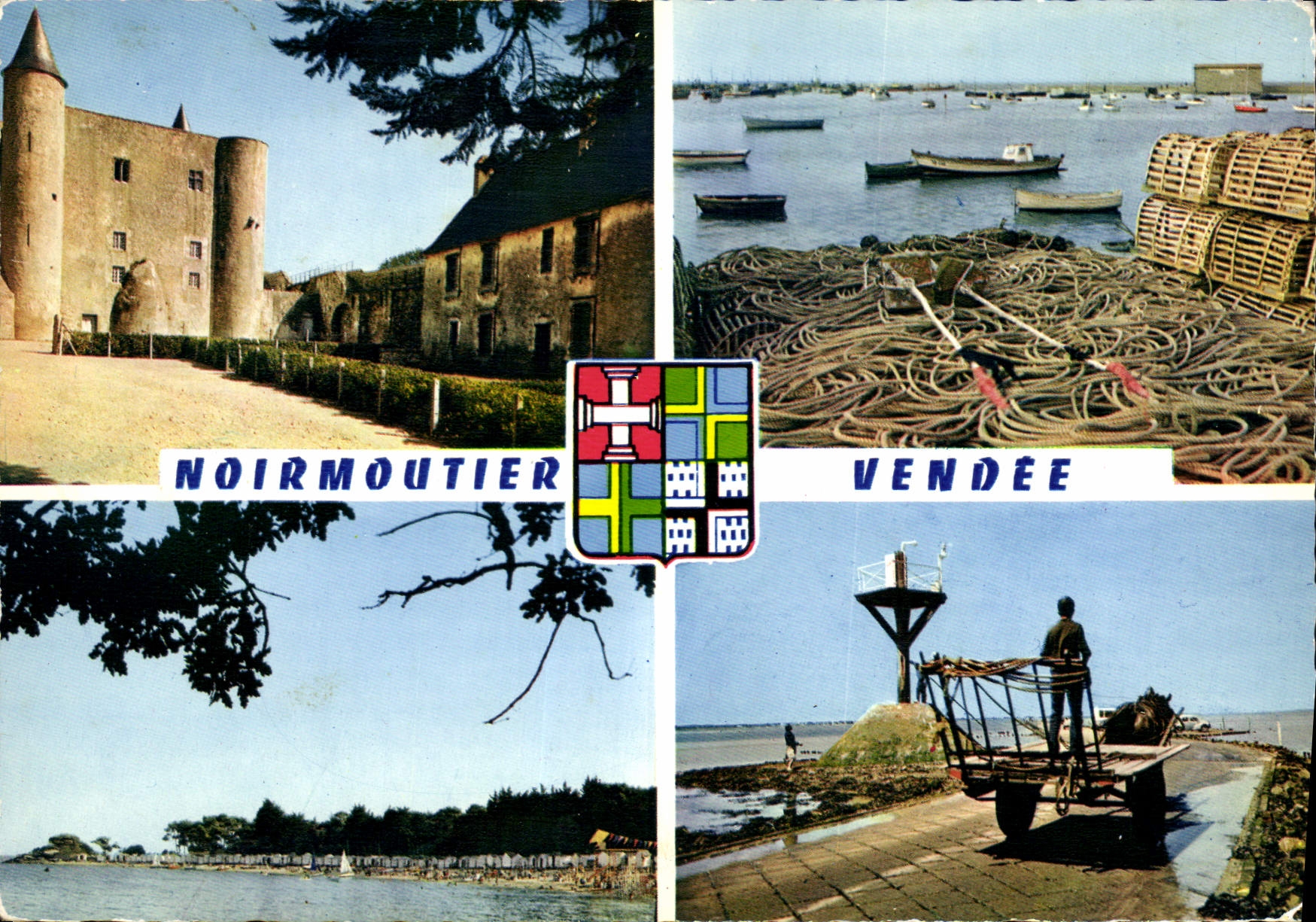 CPM Ile de noirmoutier le Chateau Xi siecle le Port de l'Herbaudiere la Plage des Dames le Passage d