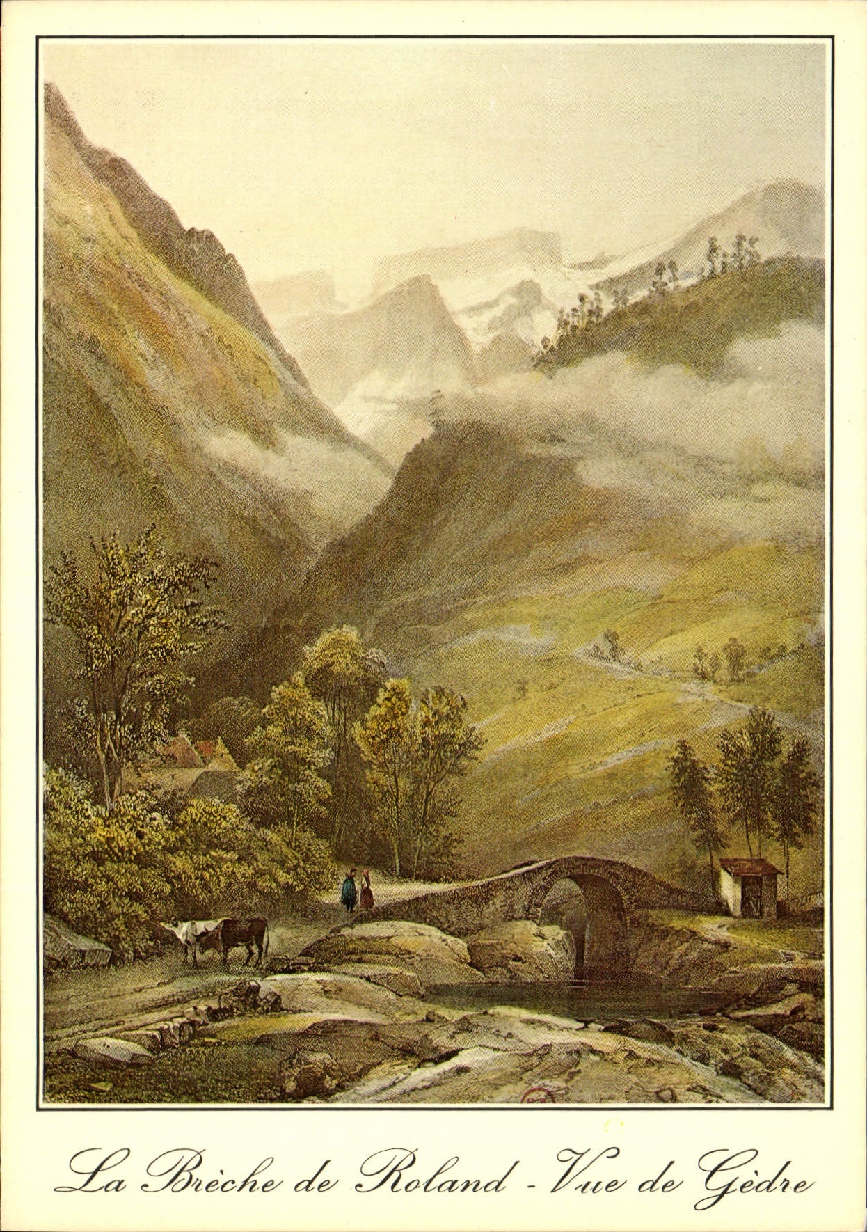 CPM Les Pyrenees Lithographie Anglaise du XIX siecle la Breche de Roland vue de Gedre 
