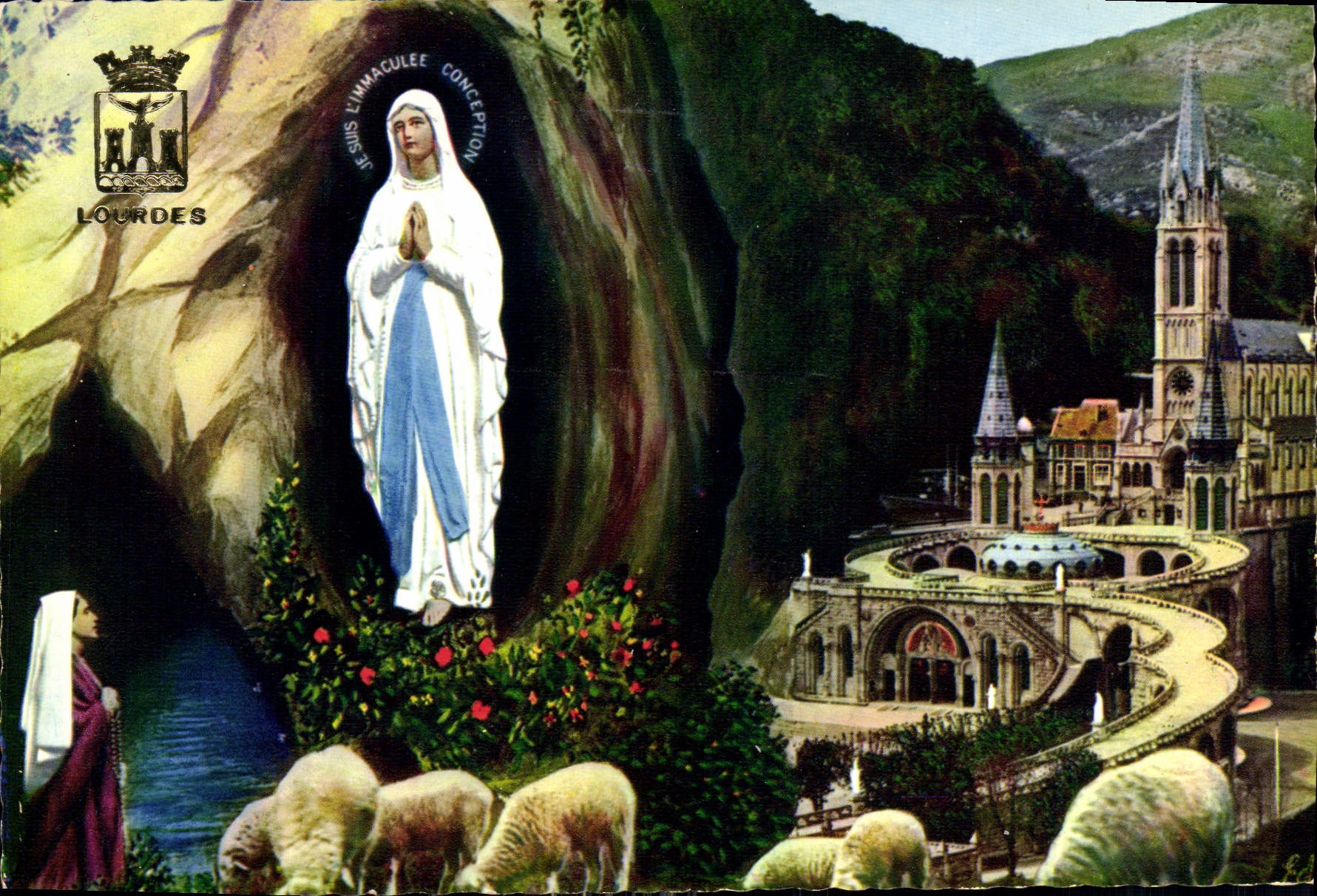 CPM Lourdes la Basilique et l'Apparition 