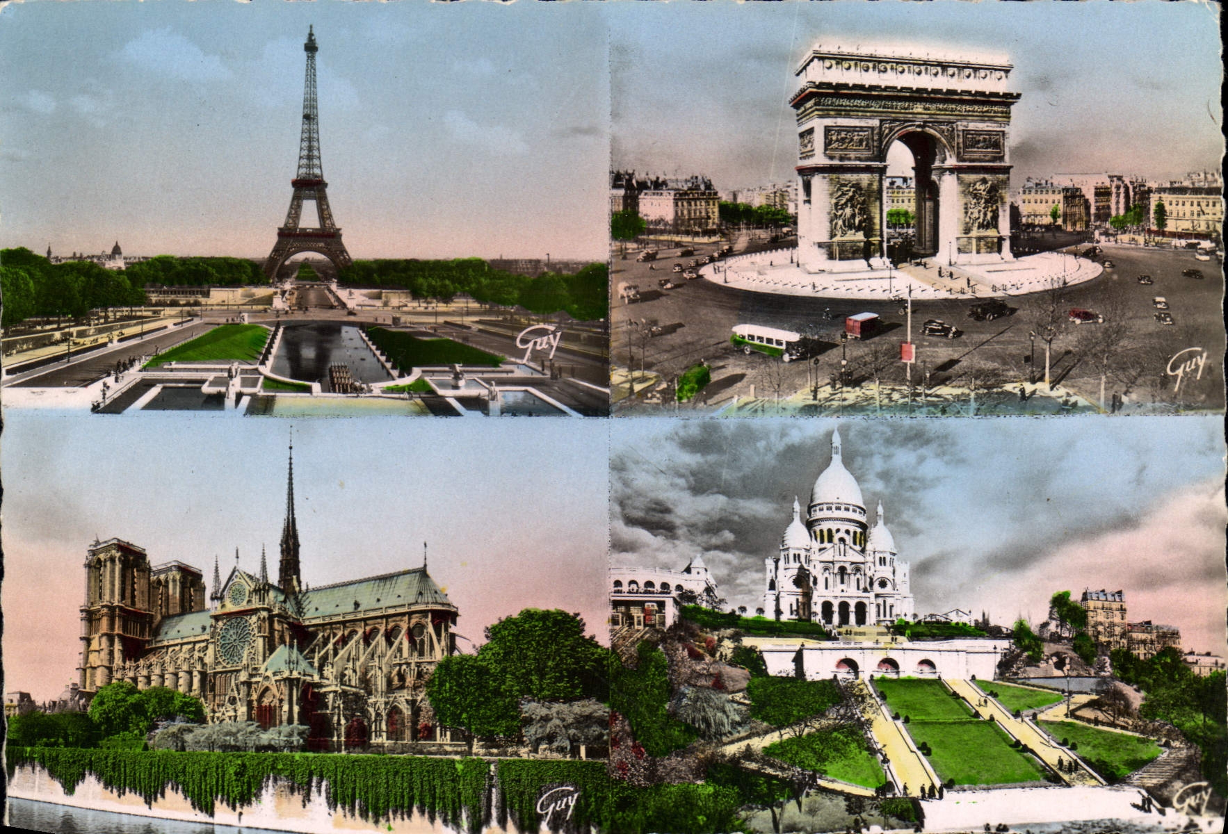 CPM Paris en ses Merveilles la tour Eiffel l'arc de thiomphe de l'Etoile la cathedrale Notre Dame et