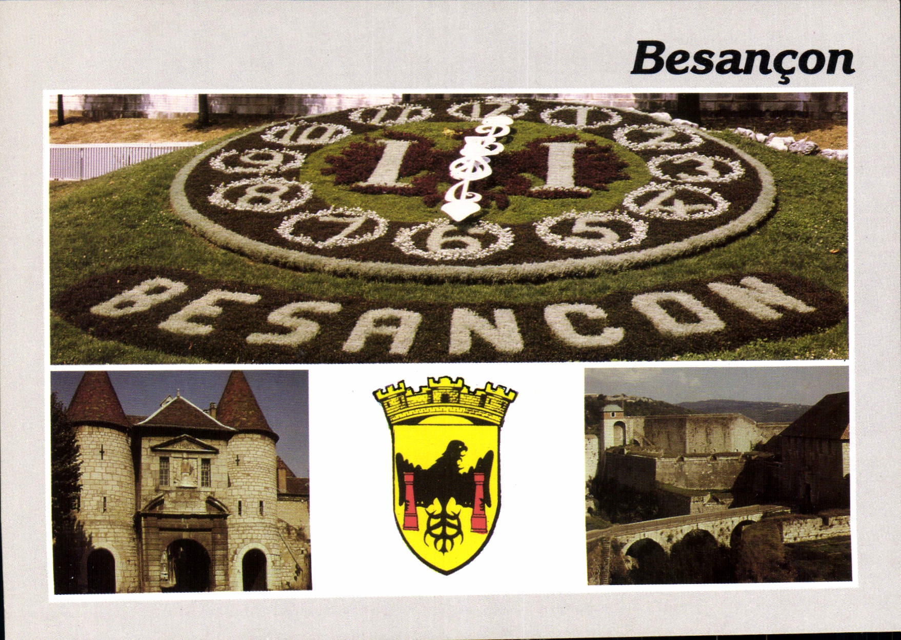 CPM Besancon Doubs l'horloge florale la Porte Rivotte la Citadelle 