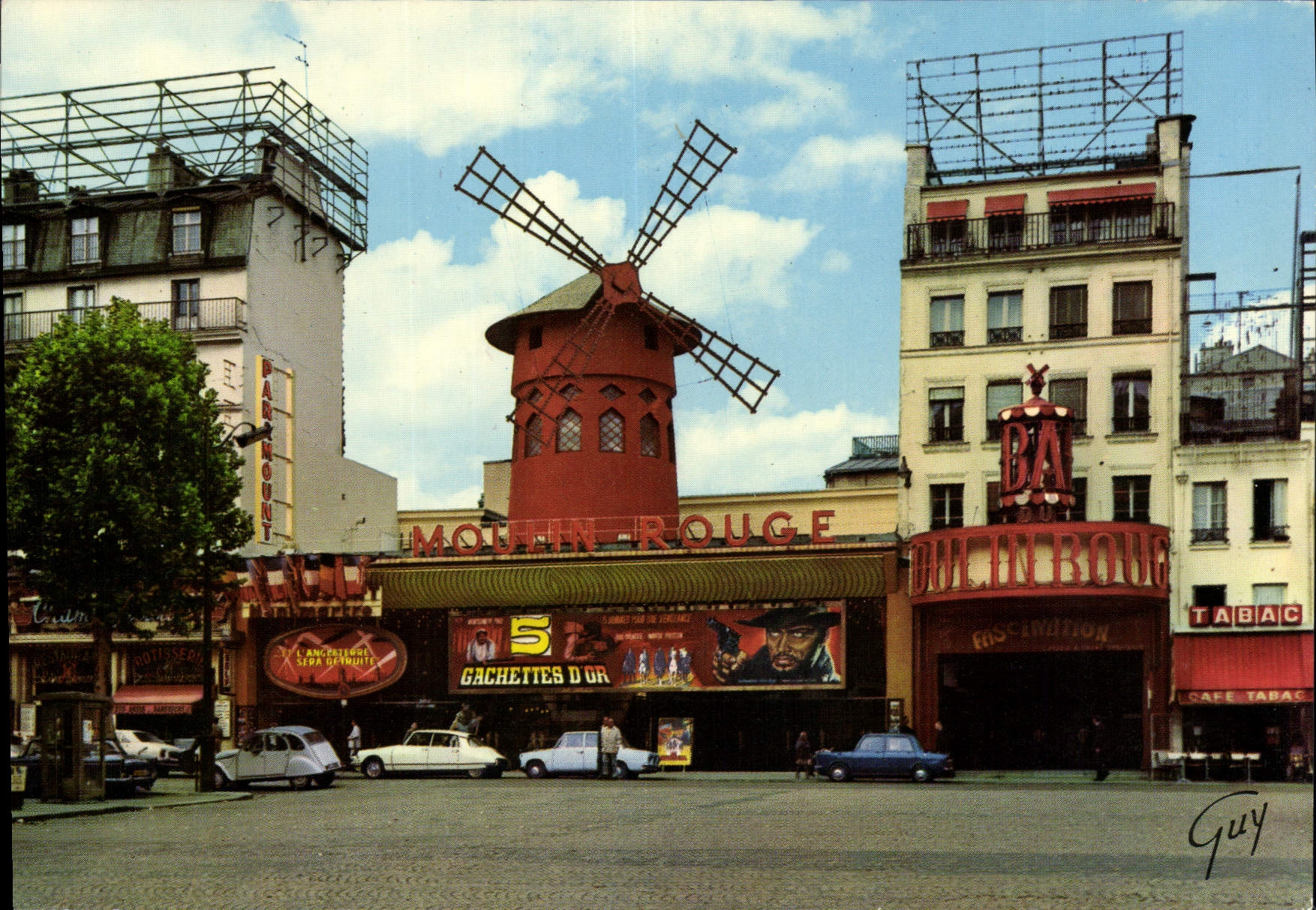CPM Paris et ses Merveilles le moulin rouge place Blanche 2CV Citroen Gachettes d4Or Tabac
