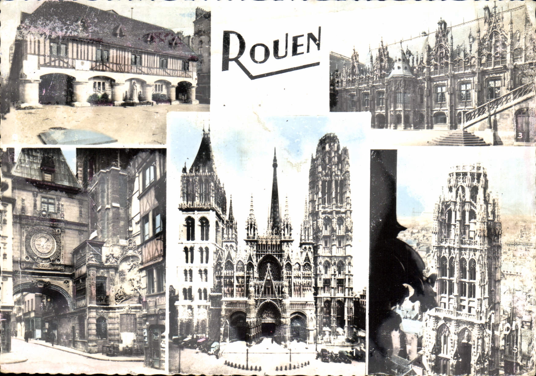 CPM Rouen Seine Mme la Cathedrale Place du Vieux Marche le Palais de Justice le Gros Horloge la Cath