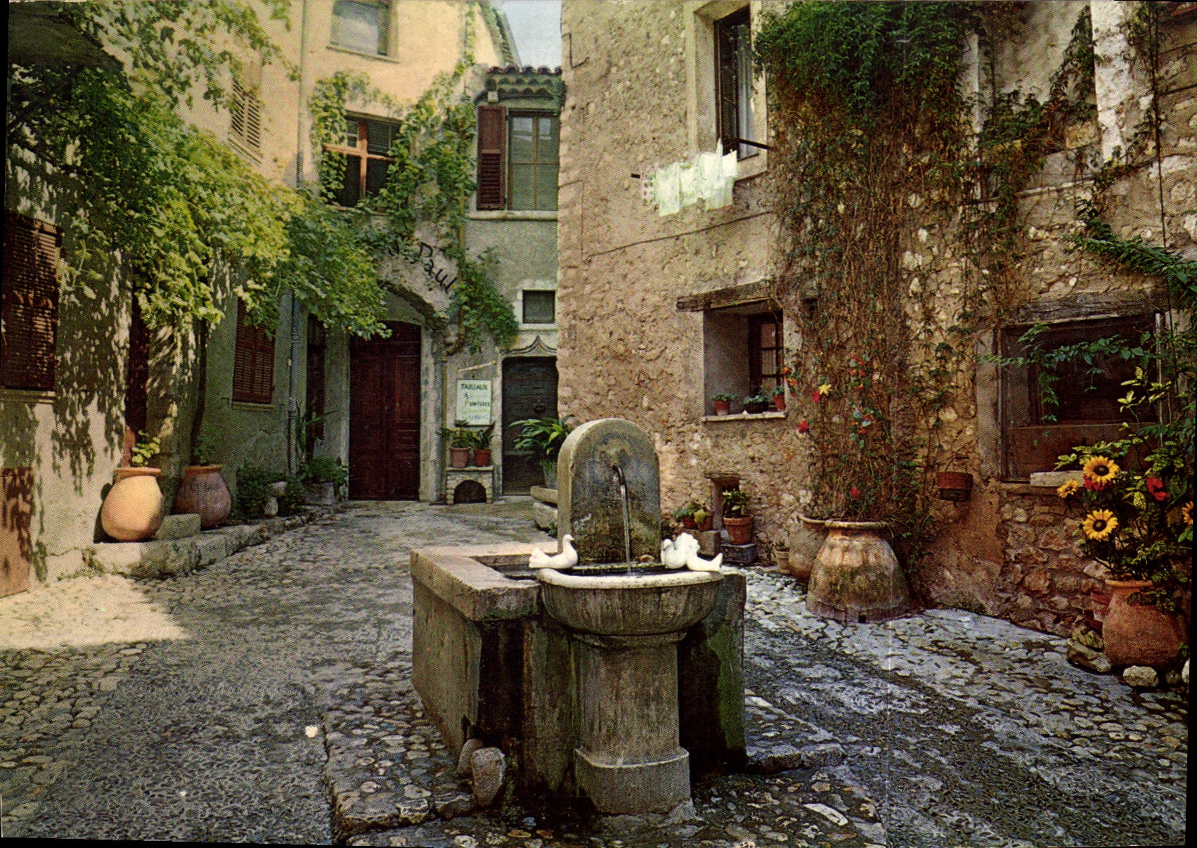 CPM Saint Paul Cote d'Azur la Placette Fontaine aux colombes