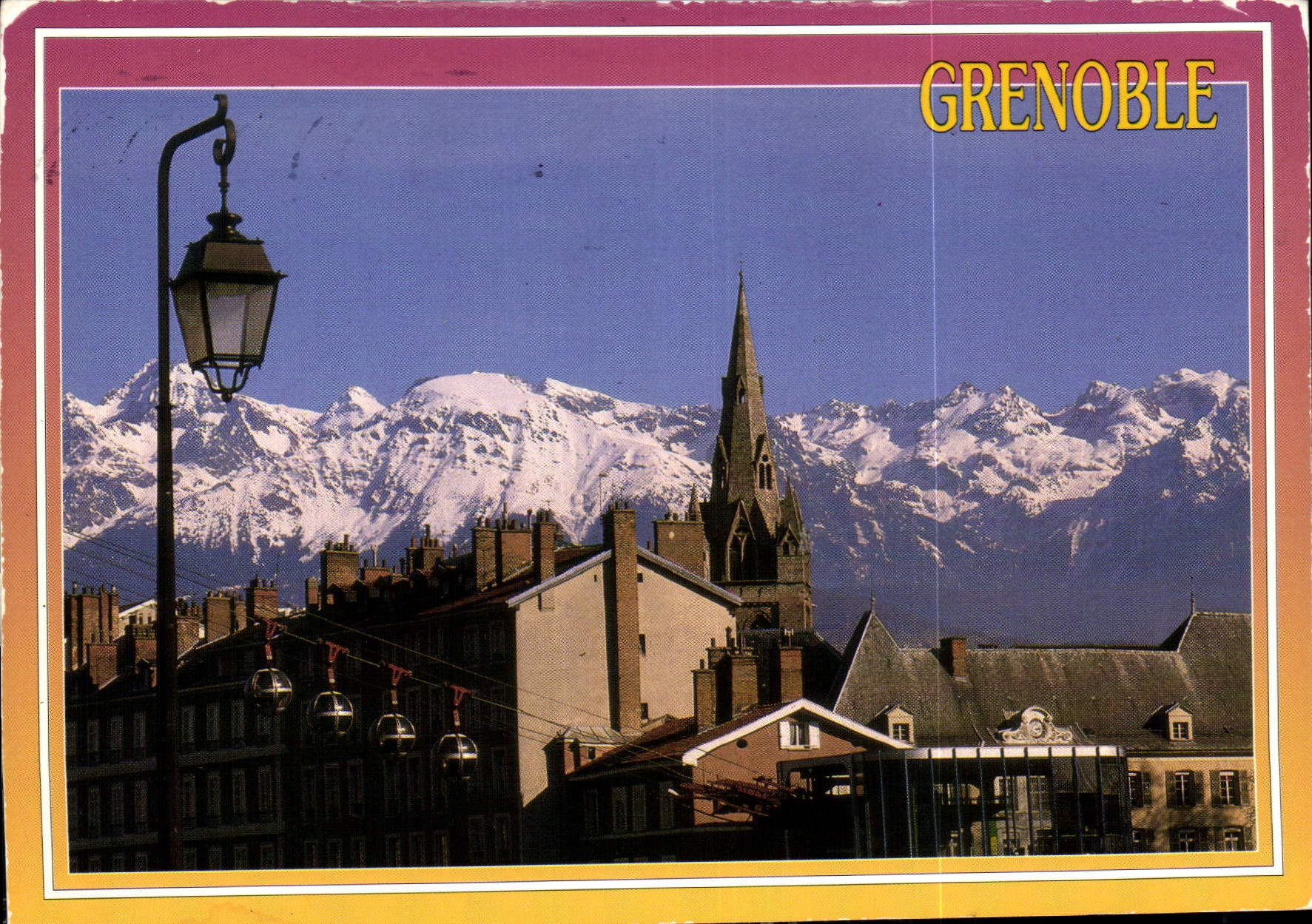 CPM Grenoble Dauphine France le clocher de l'Eglise St Andre la chaine de Belledonne Telepherique de