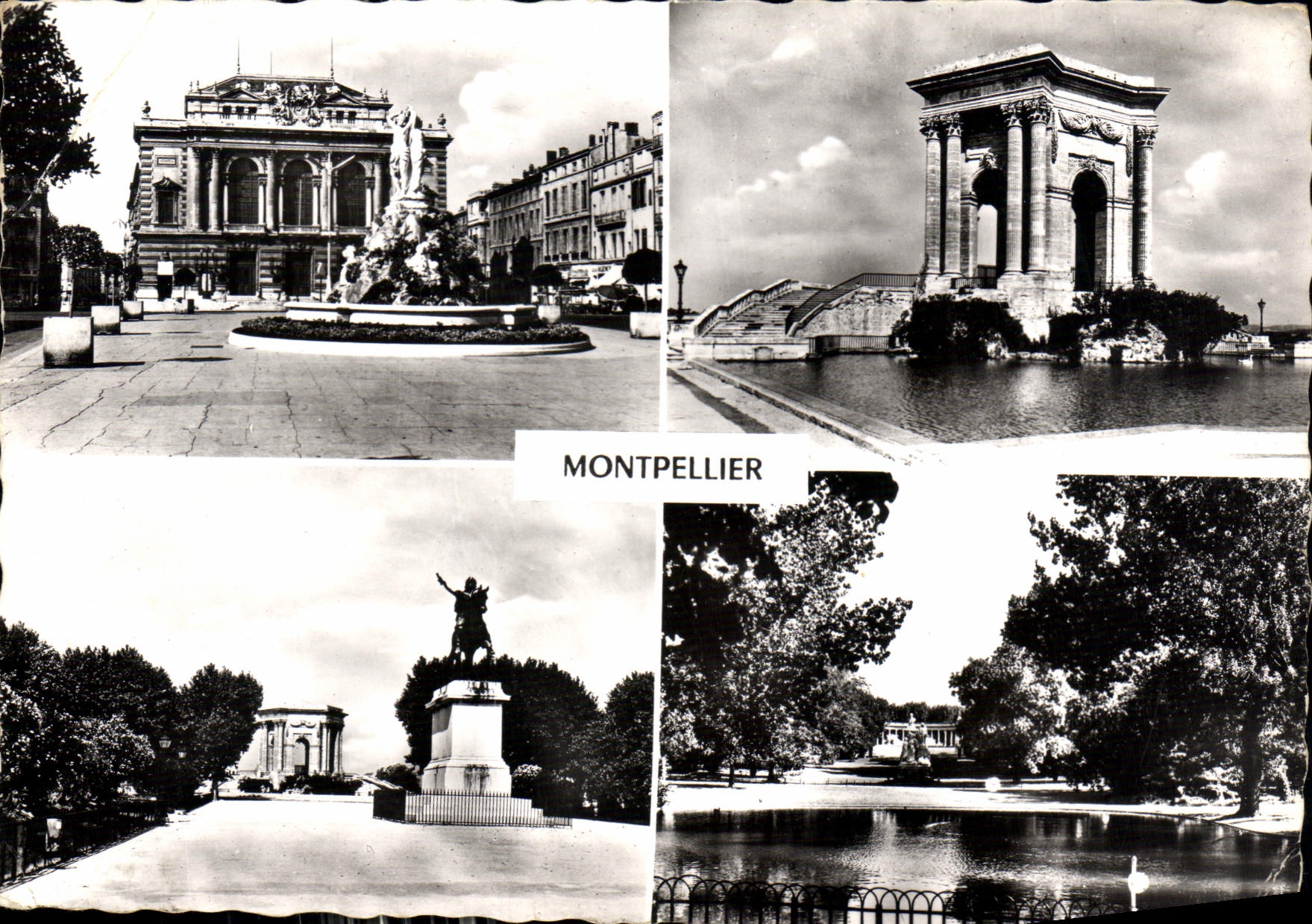 CPM Montpellier Herault Place de la Comedie le Chateau d'Eau Statue de Louis XIV le jardin Public 