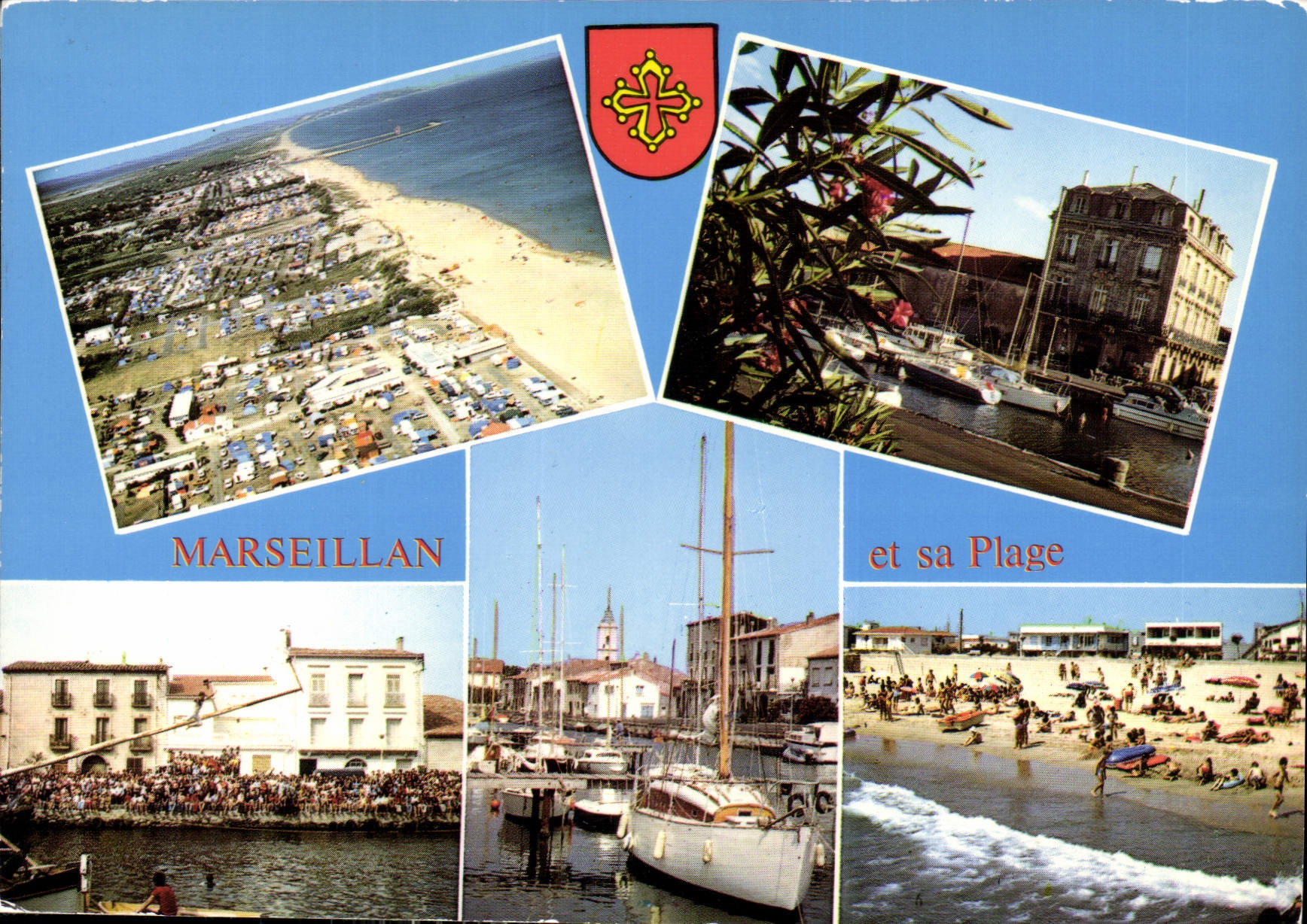CPM Marseillan et sa Place Herault Les Campings le Port en fleurs le Jeu du Lou Capelet le port de p
