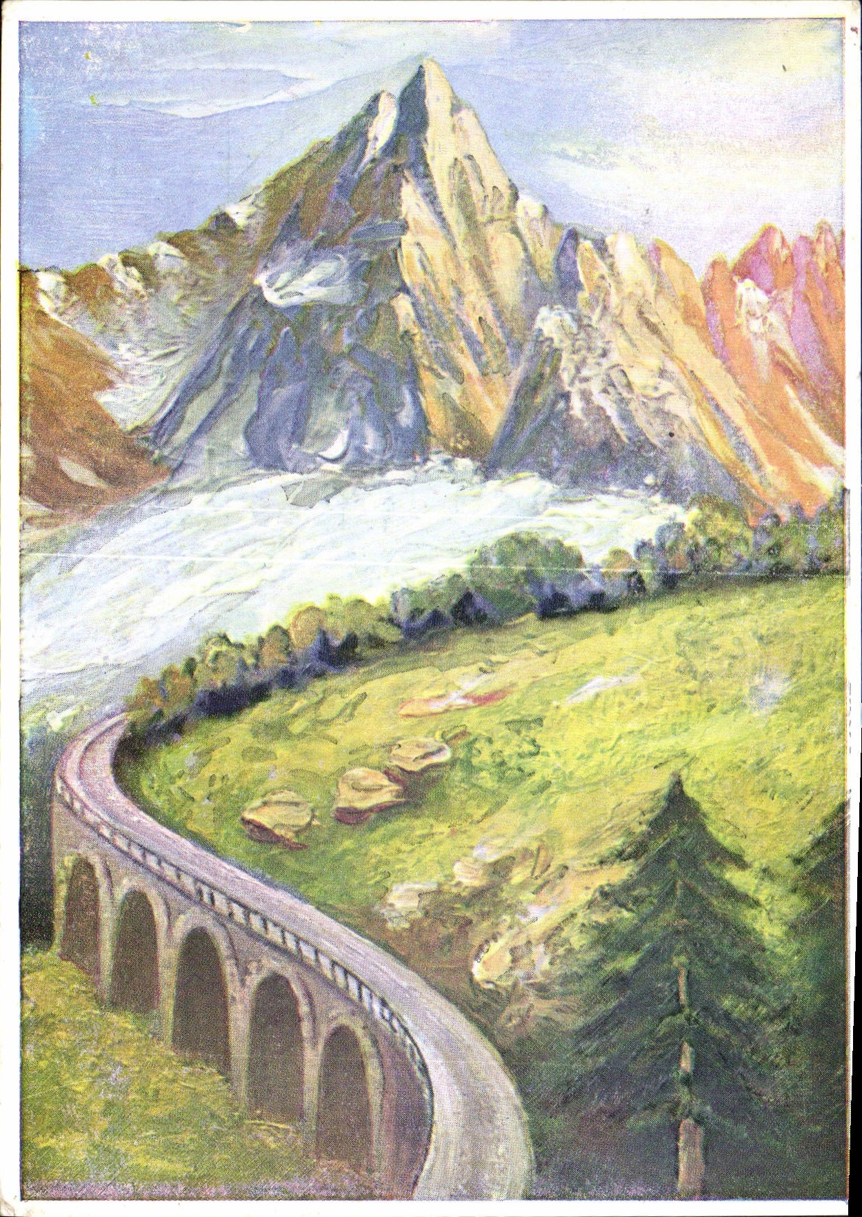 CPM Chamonix Mont Blanc Haute Savoie les Aiguilles Verte et du Dru Viaduc du Chemin de fer de Monten