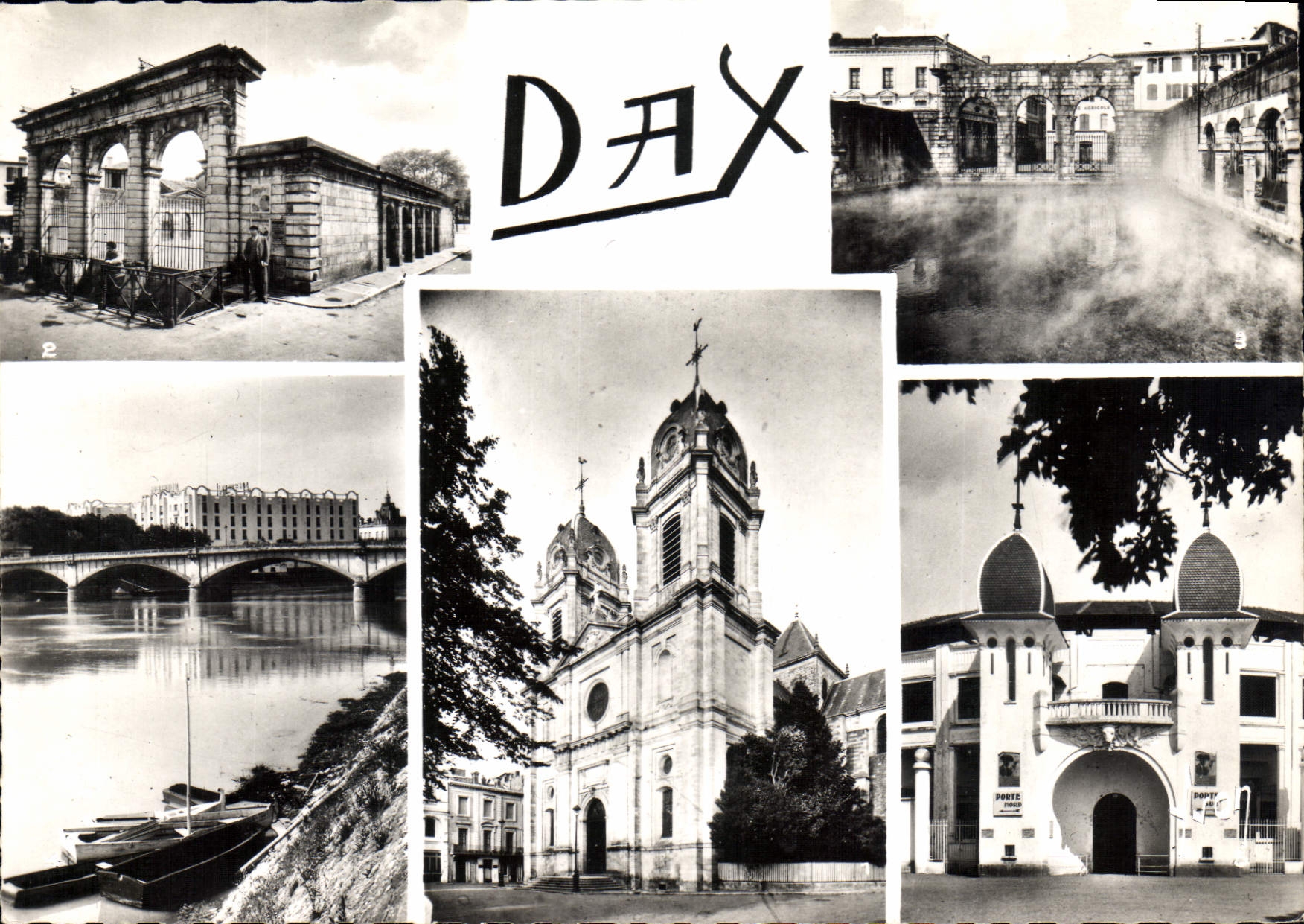 CPM Dax Landes Cathedrale Fontaine chaude Exterieur Fontaine chaude Interieur Vue generale et Pont s