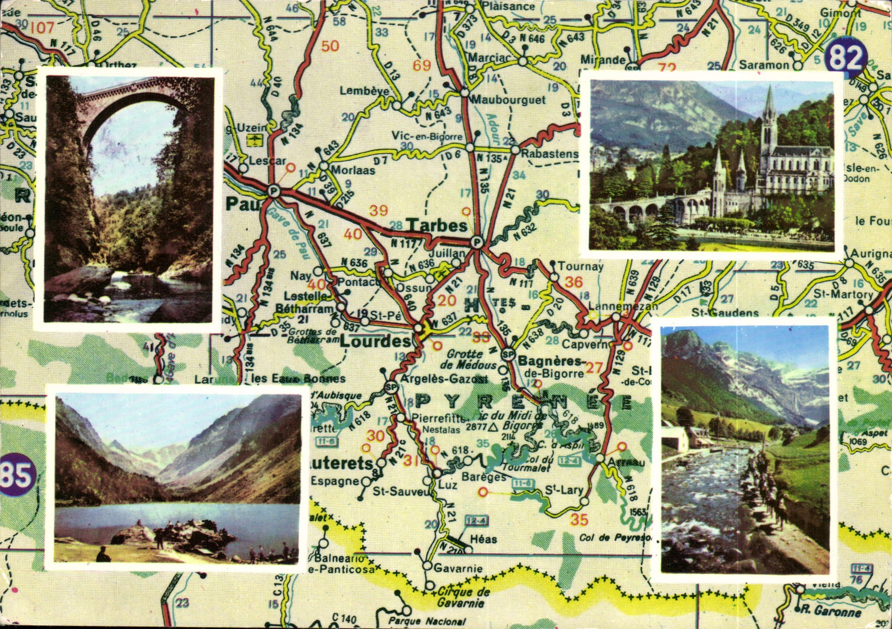 CPA Les Pyrenees Avec vues de Lourdes Gavarnie Lac de Gaube pont Napoleon 